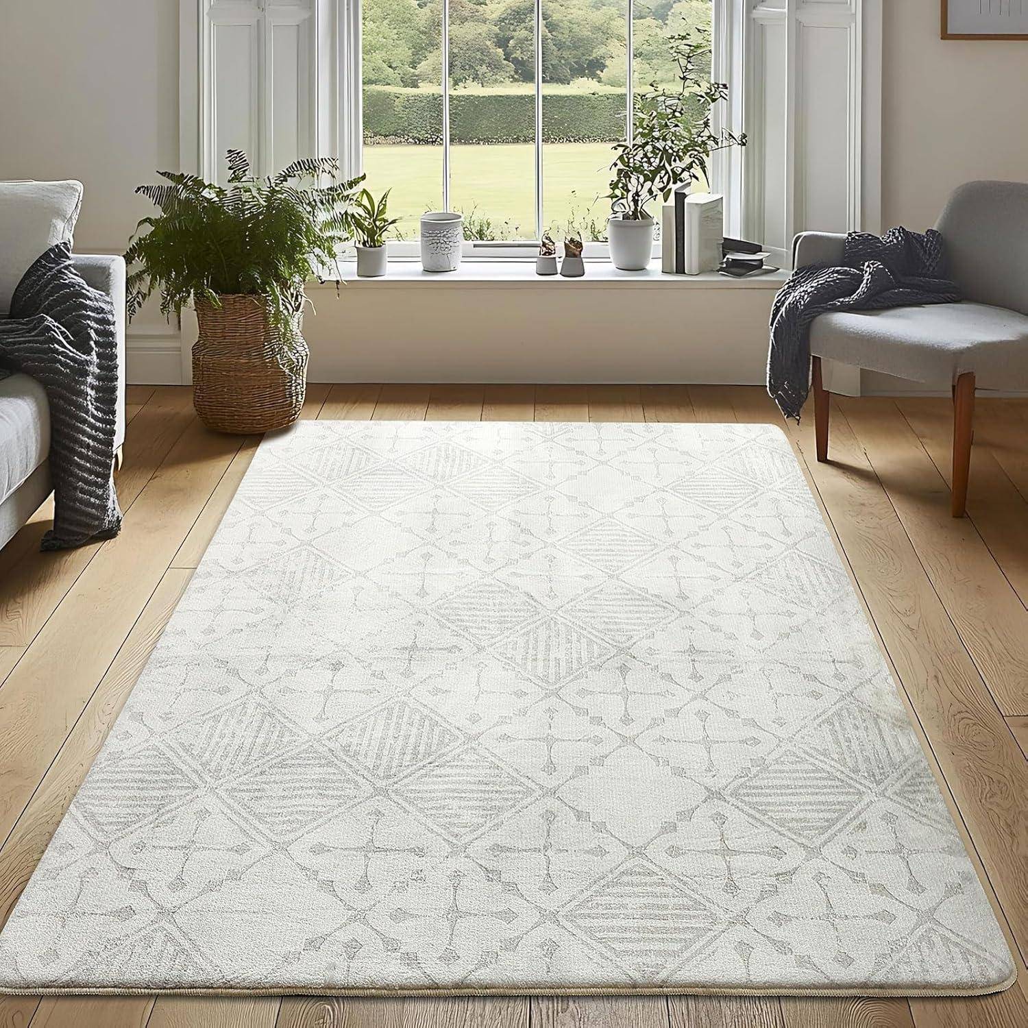 Teppich Kurzflor 160 x 200 cm (Rechteckig) Creme Hellgrau Weiß