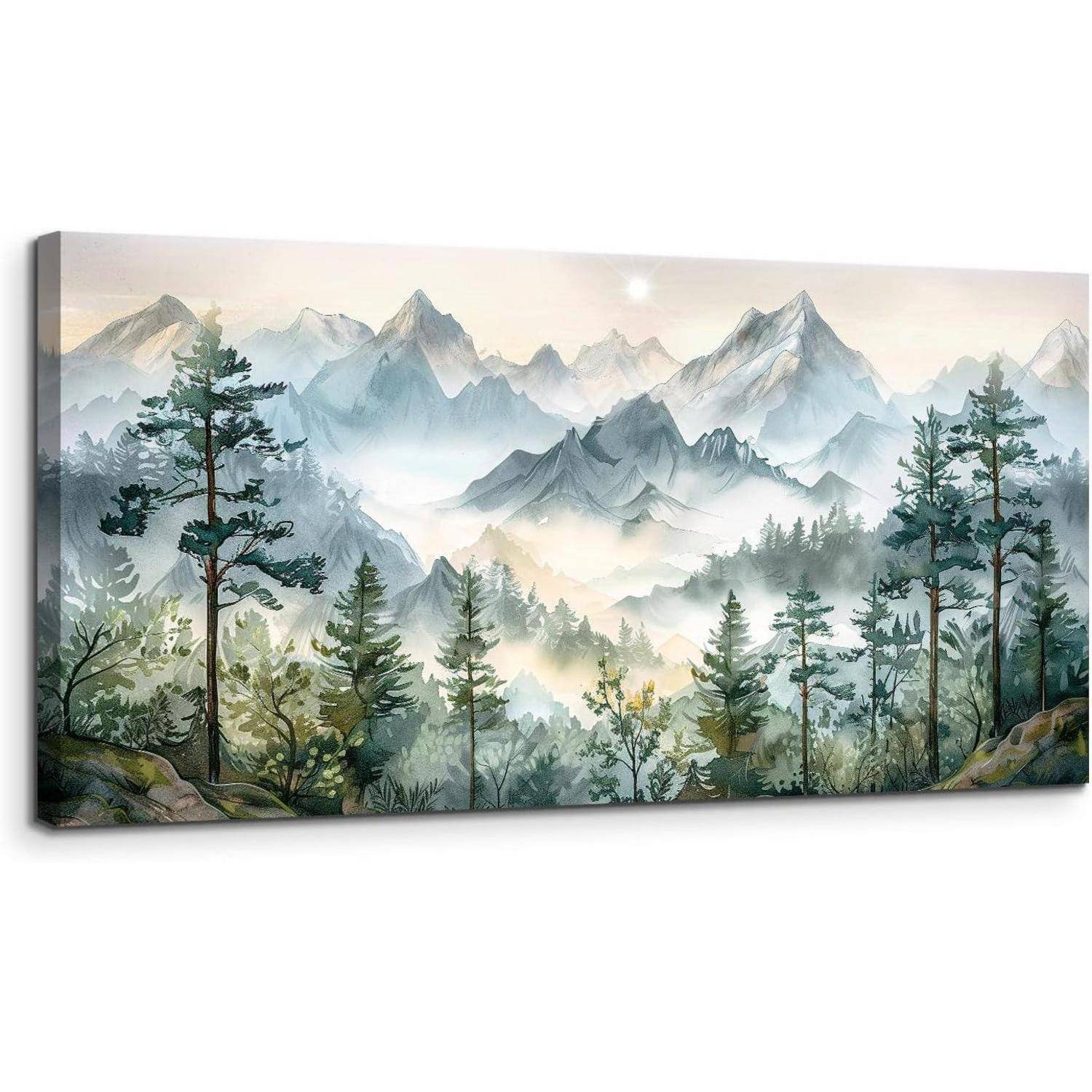 Leinwandbild Aquarell Aquarell Grüne Berglandschaft 100L x 50B cm