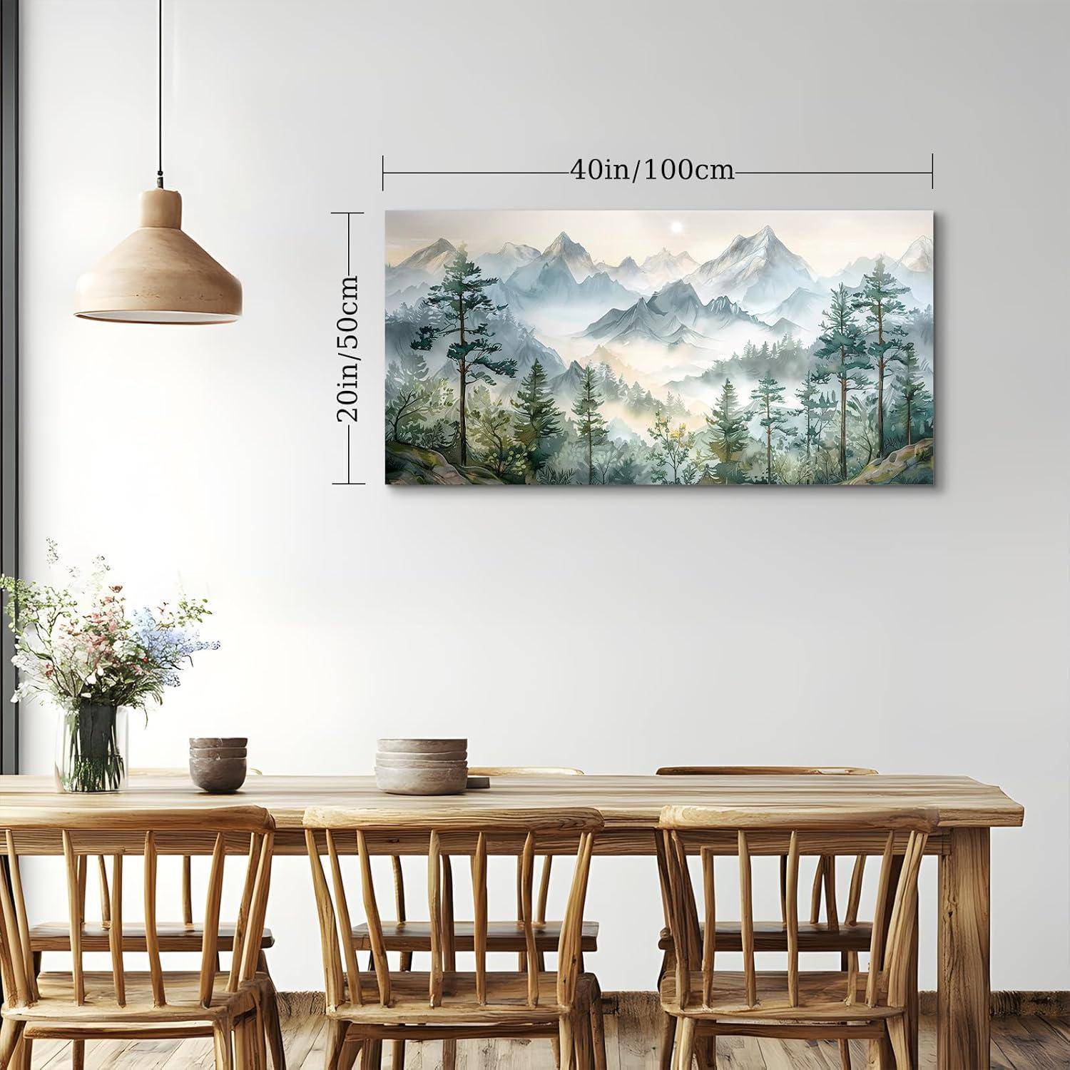 Leinwandbild Aquarell Aquarell Grüne Berglandschaft 100L x 50B cm