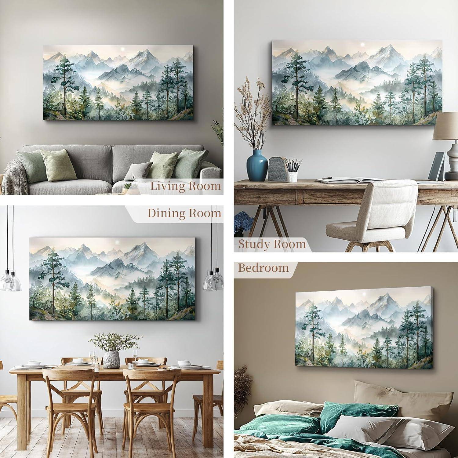 Leinwandbild Aquarell Aquarell Grüne Berglandschaft 100L x 50B cm