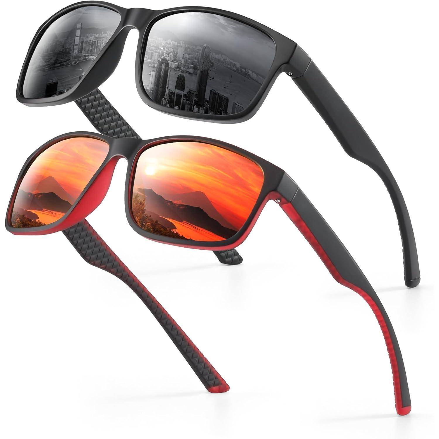 Sonnenbrille Herren Polarisiert UV400 Rechteckig 9-schwarz And Rot