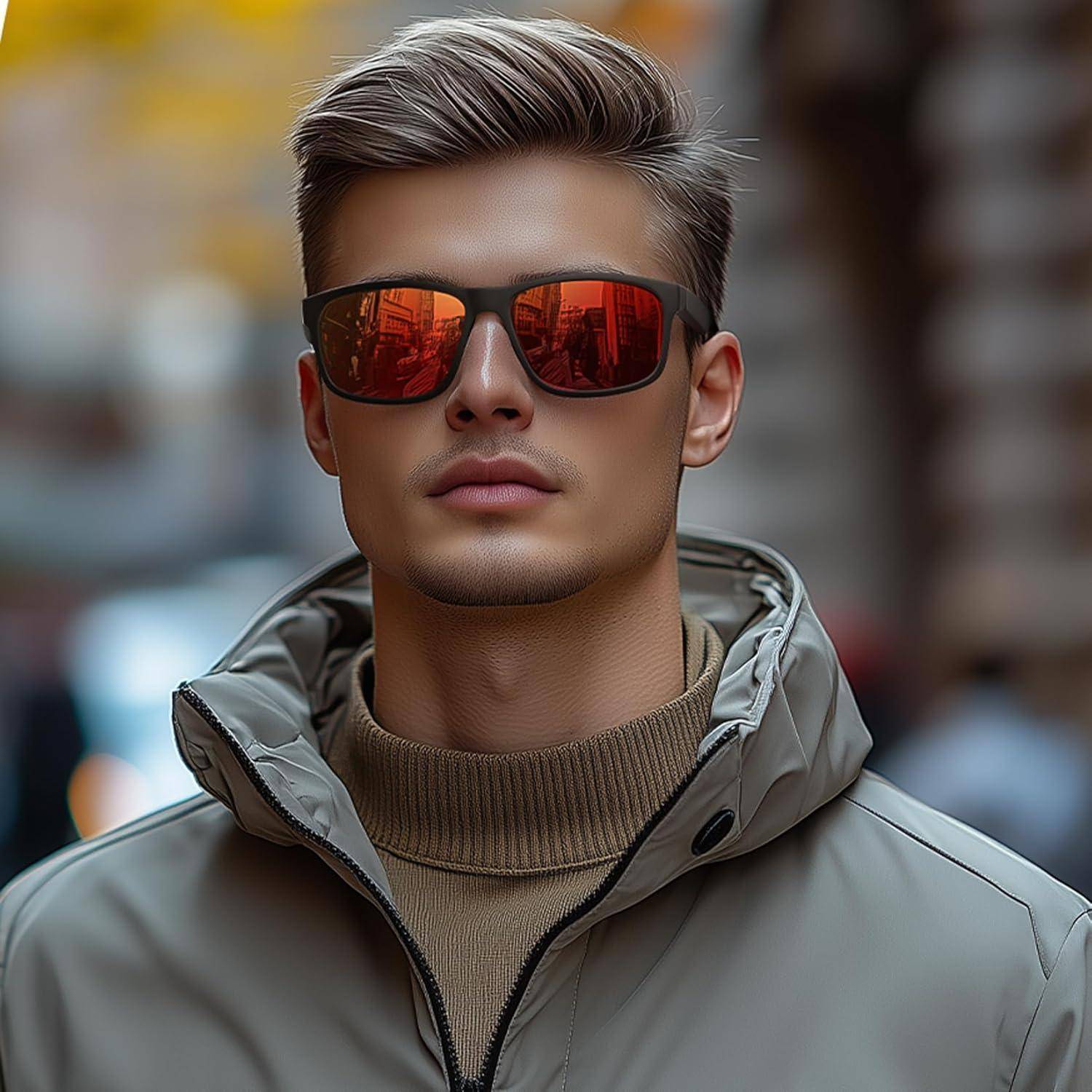 Sonnenbrille Herren Polarisiert UV400 Rechteckig 9-schwarz And Rot