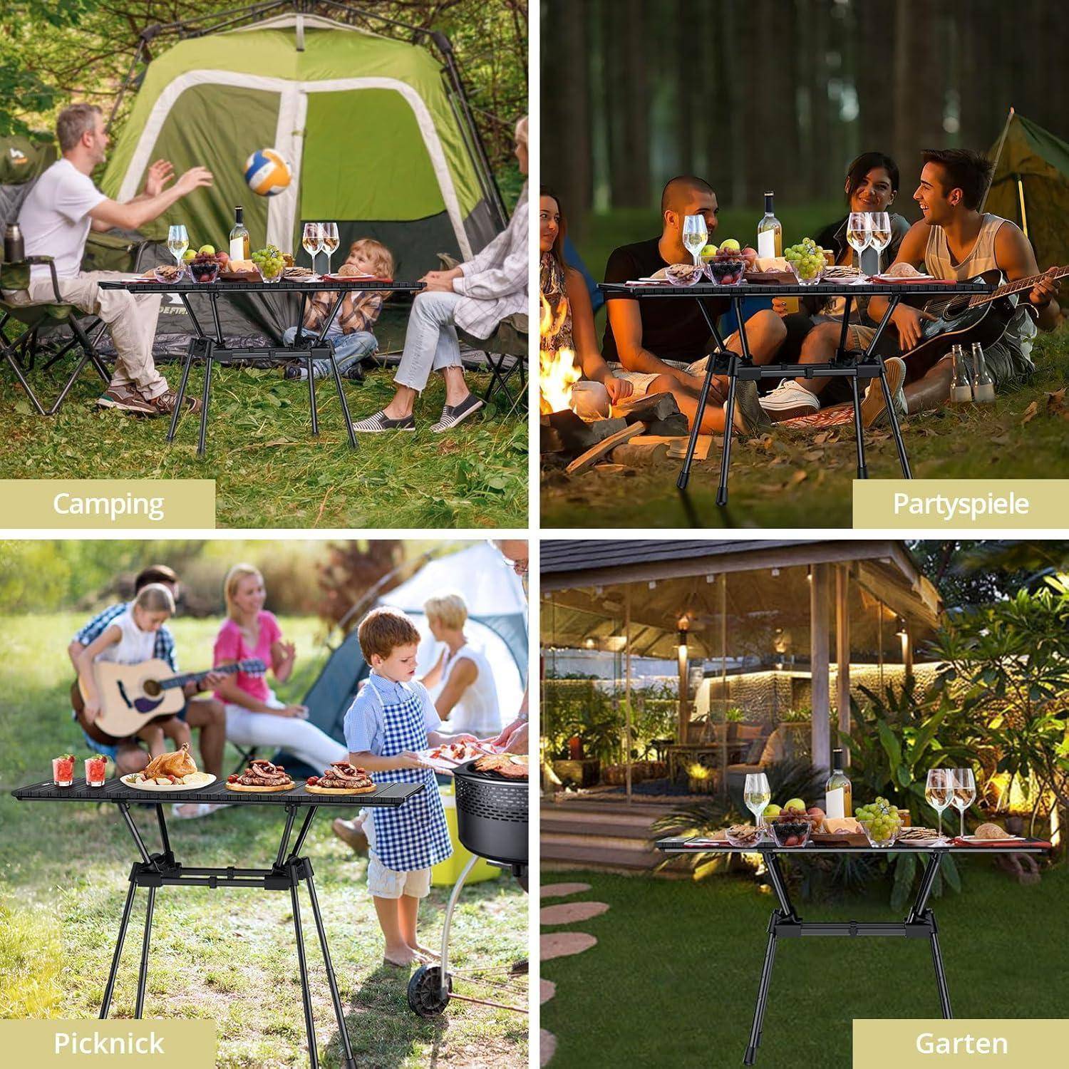 Campingtisch Aluminium 88x40 cm 4 Höhen 51-71 cm aufrollbar