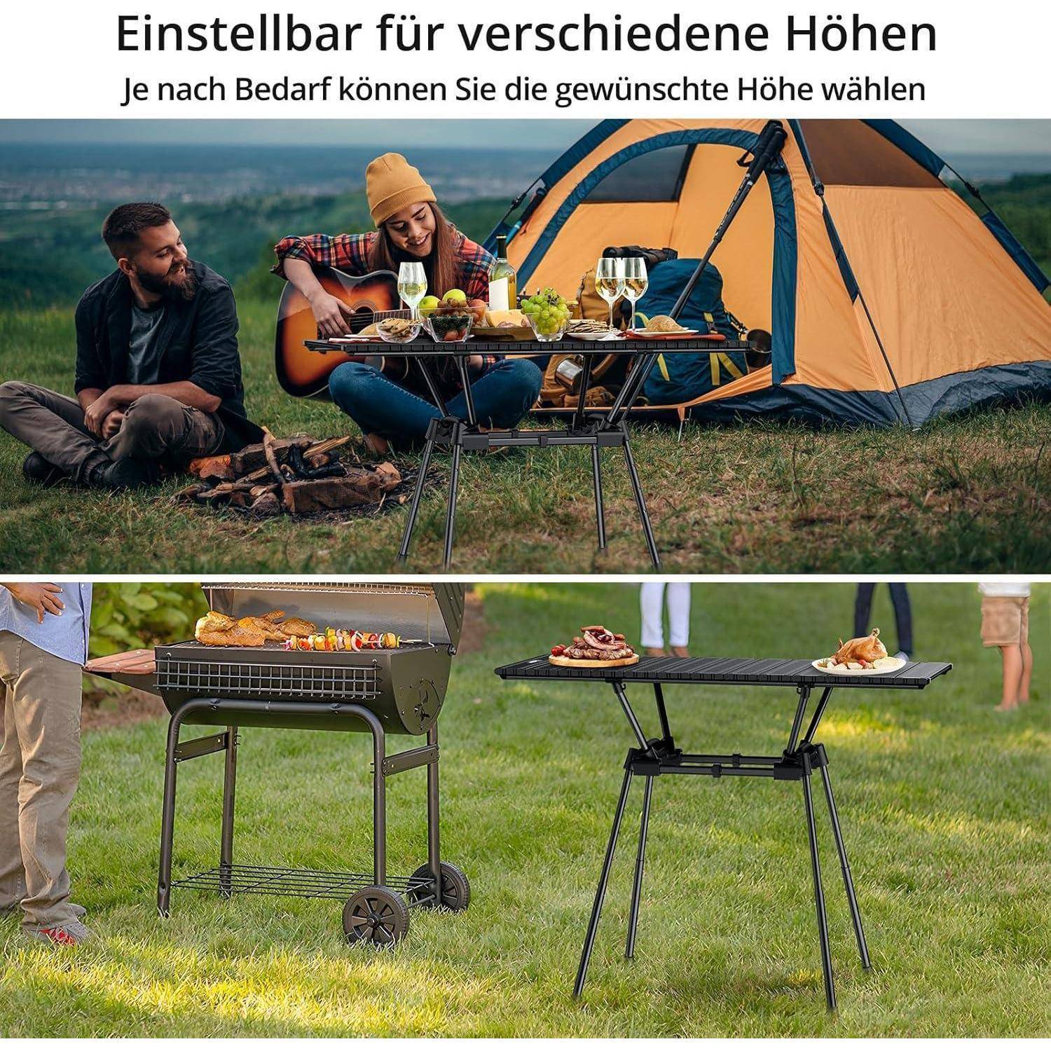 Campingtisch Aluminium 88x40 cm 4 Höhen 51-71 cm aufrollbar