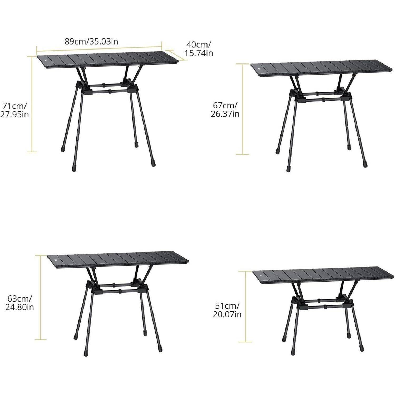 Campingtisch Aluminium 88x40 cm 4 Höhen 51-71 cm aufrollbar