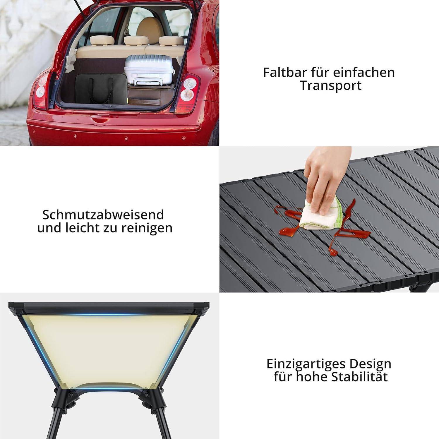 Campingtisch Aluminium 88x40 cm 4 Höhen 51-71 cm aufrollbar