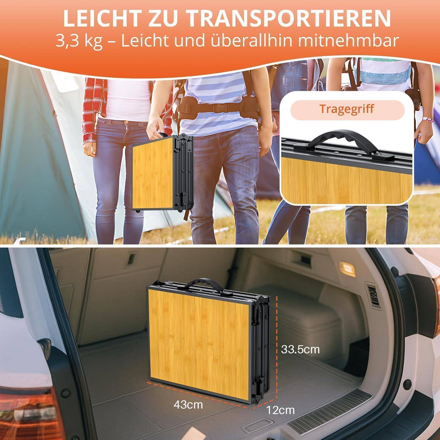 Campingtisch Klapptisch Aluminium 87x40cm 3 Höhen Schwarzgelb