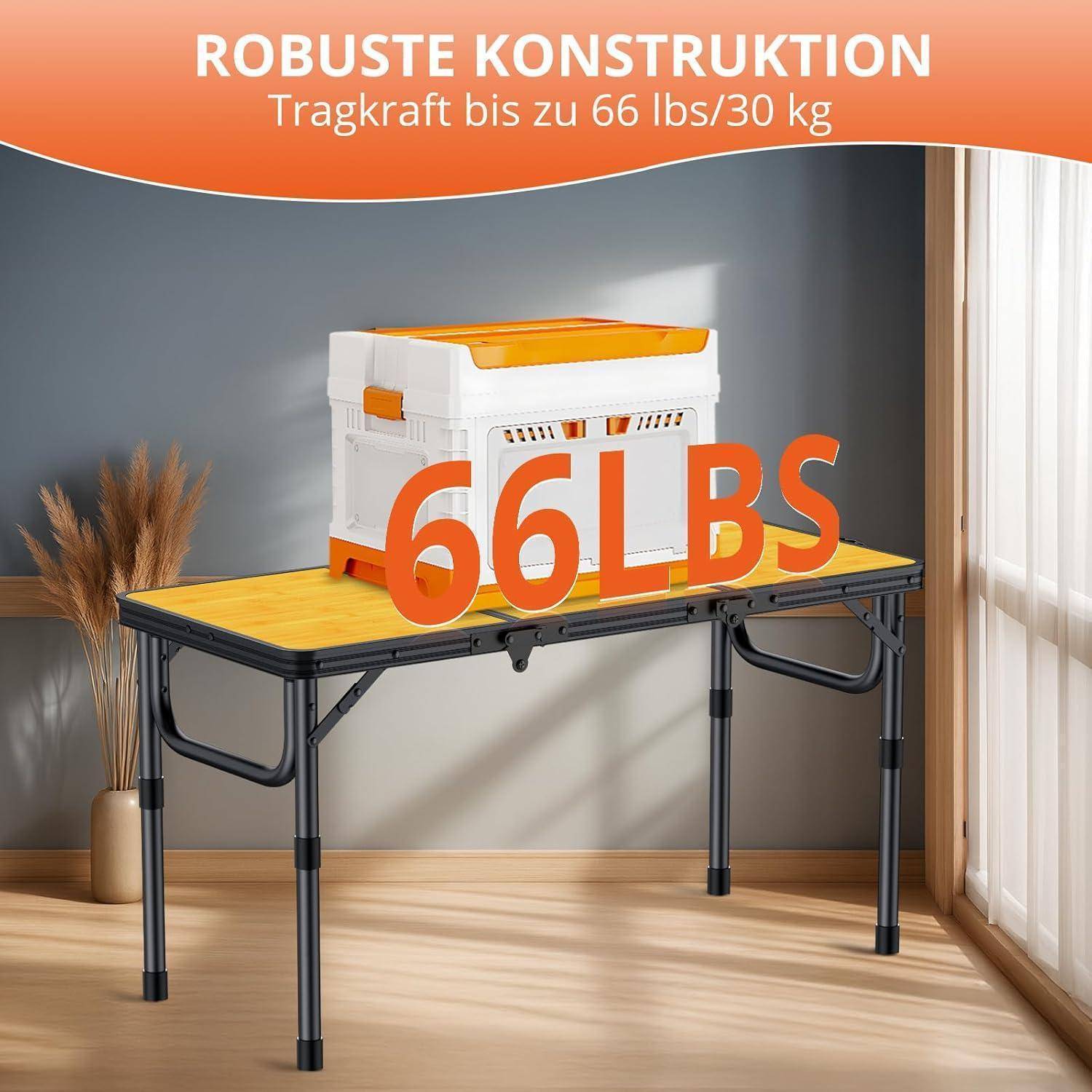 Campingtisch Klapptisch Aluminium 87x40cm 3 Höhen Schwarzgelb