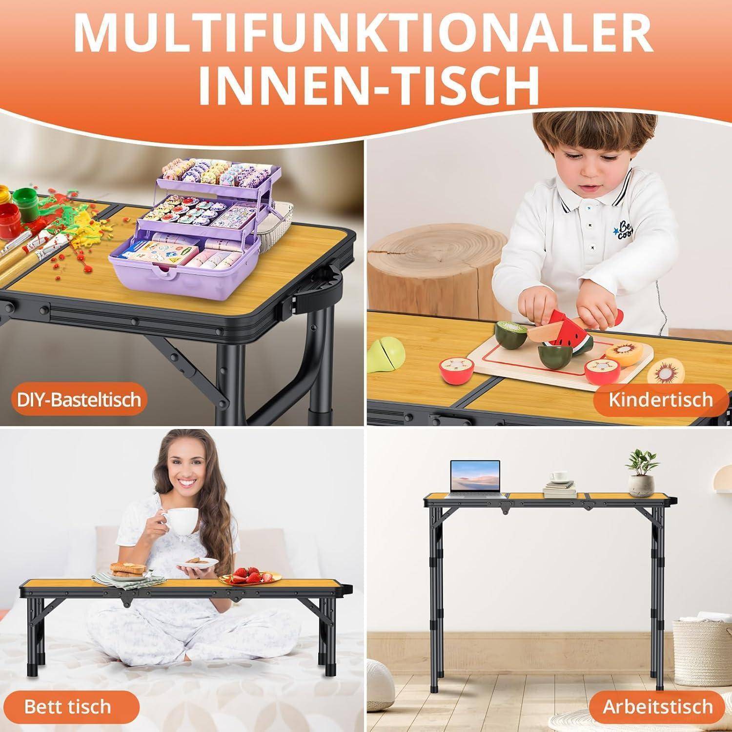 Campingtisch Klapptisch Aluminium 87x40cm 3 Höhen Schwarzgelb