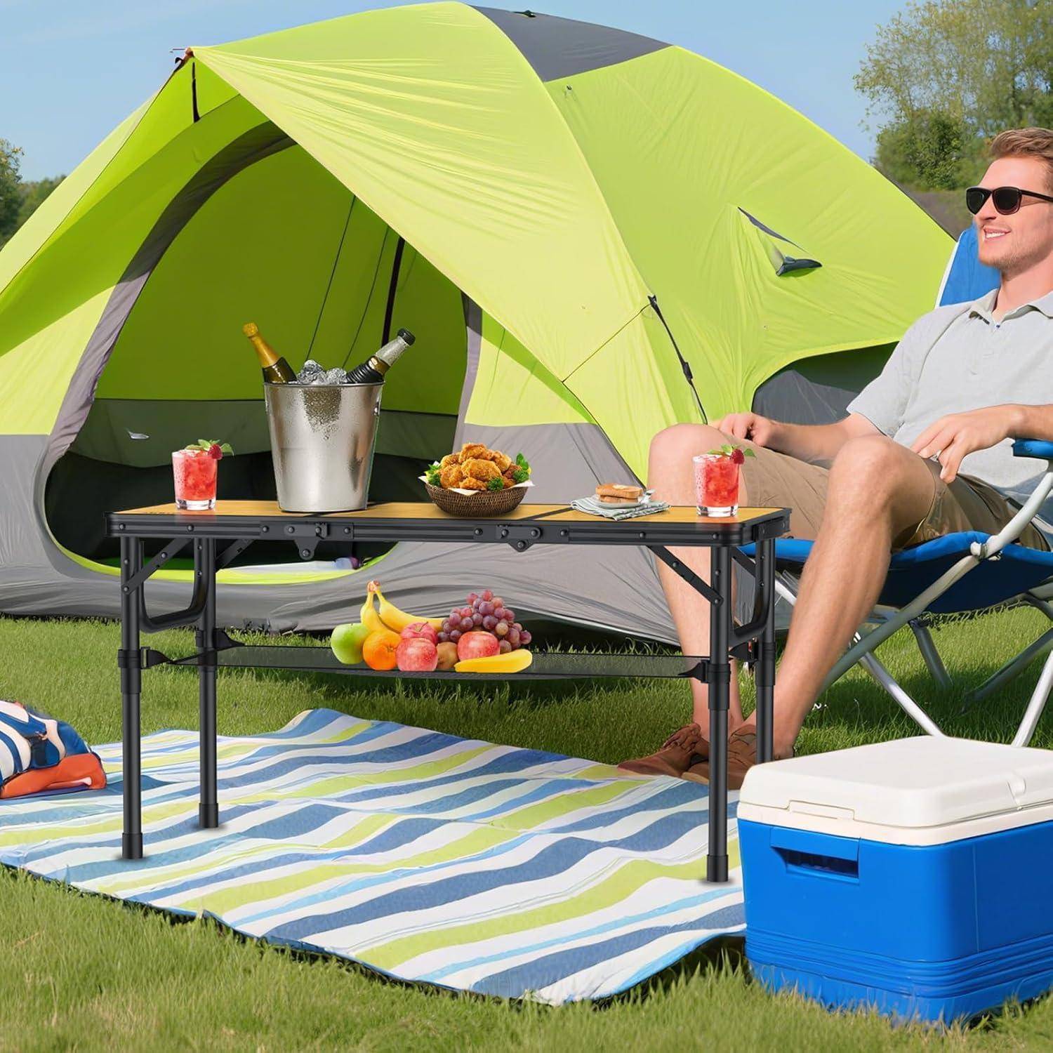 Campingtisch Aluminium Klapptisch 87x40cm 3 Höhen MDF Holzmaserung