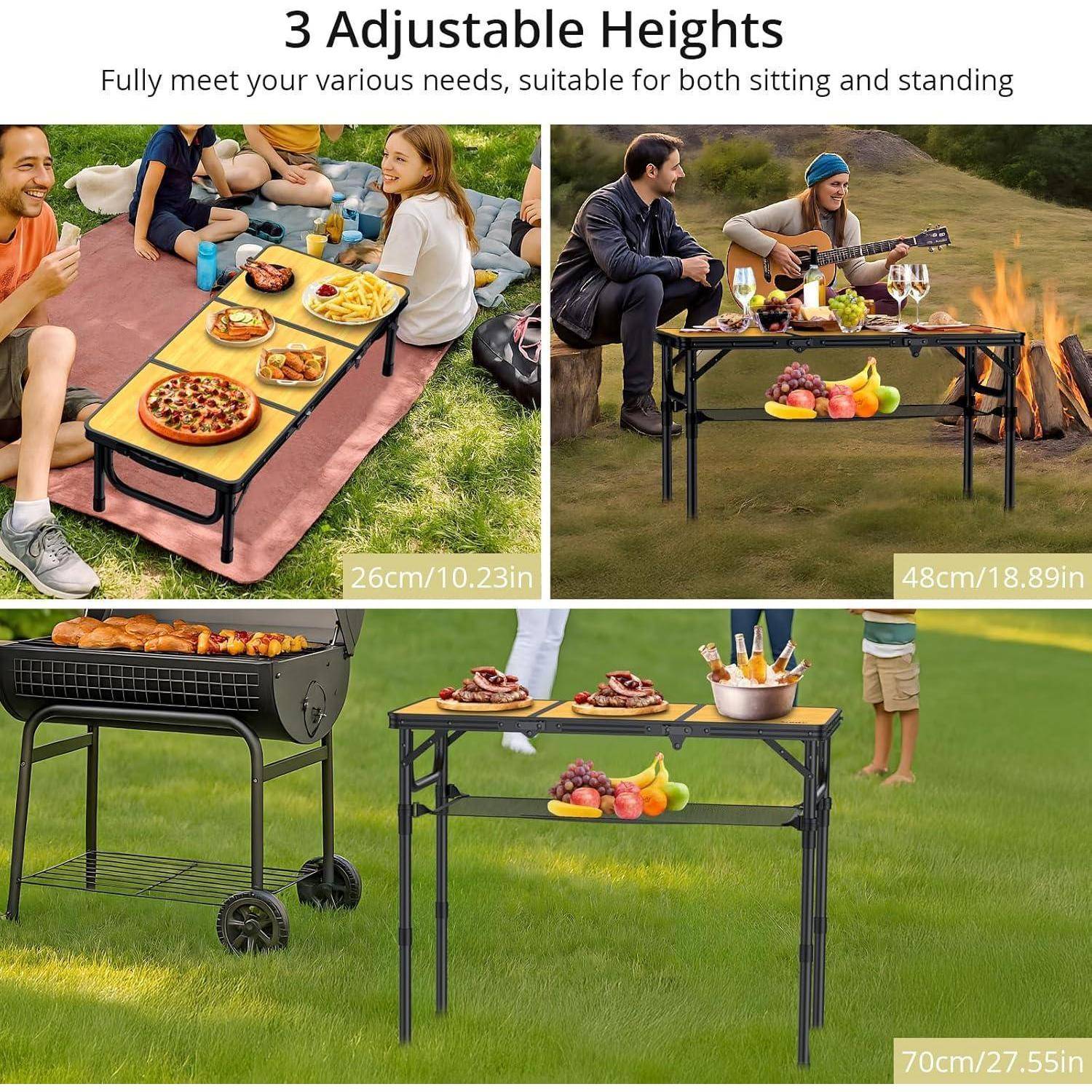 Campingtisch Aluminium Klapptisch 87x40cm 3 Höhen MDF Holzmaserung