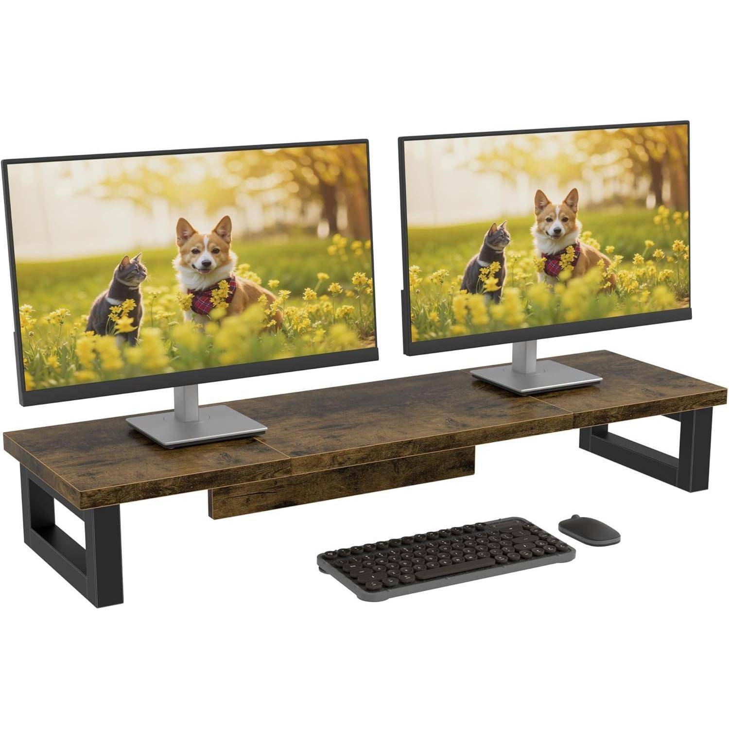 Monitorständer 2 Monitore 91x26cm Schreibtisch Riser Holz 91x26x12.5cm