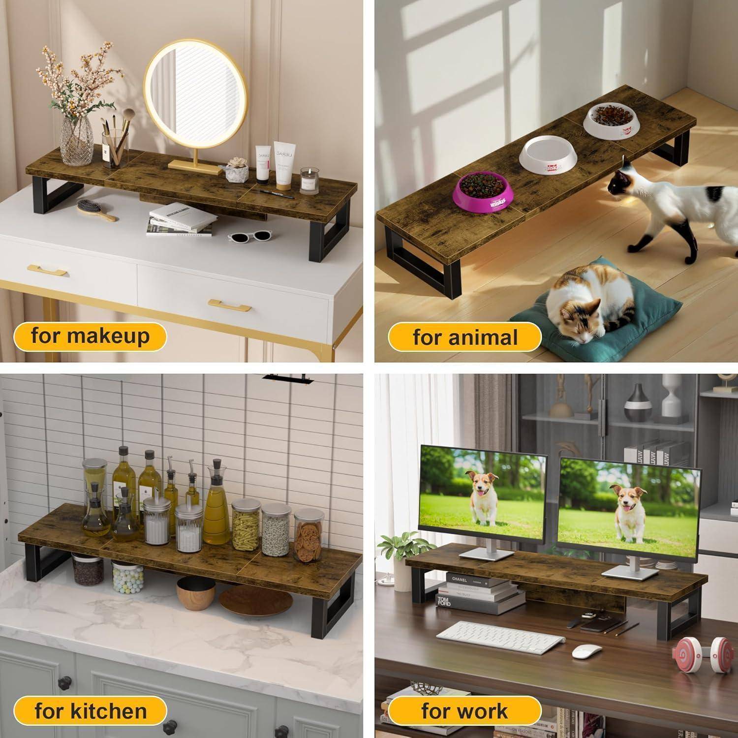 Monitorständer 2 Monitore 91x26cm Schreibtisch Riser Holz 91x26x12.5cm
