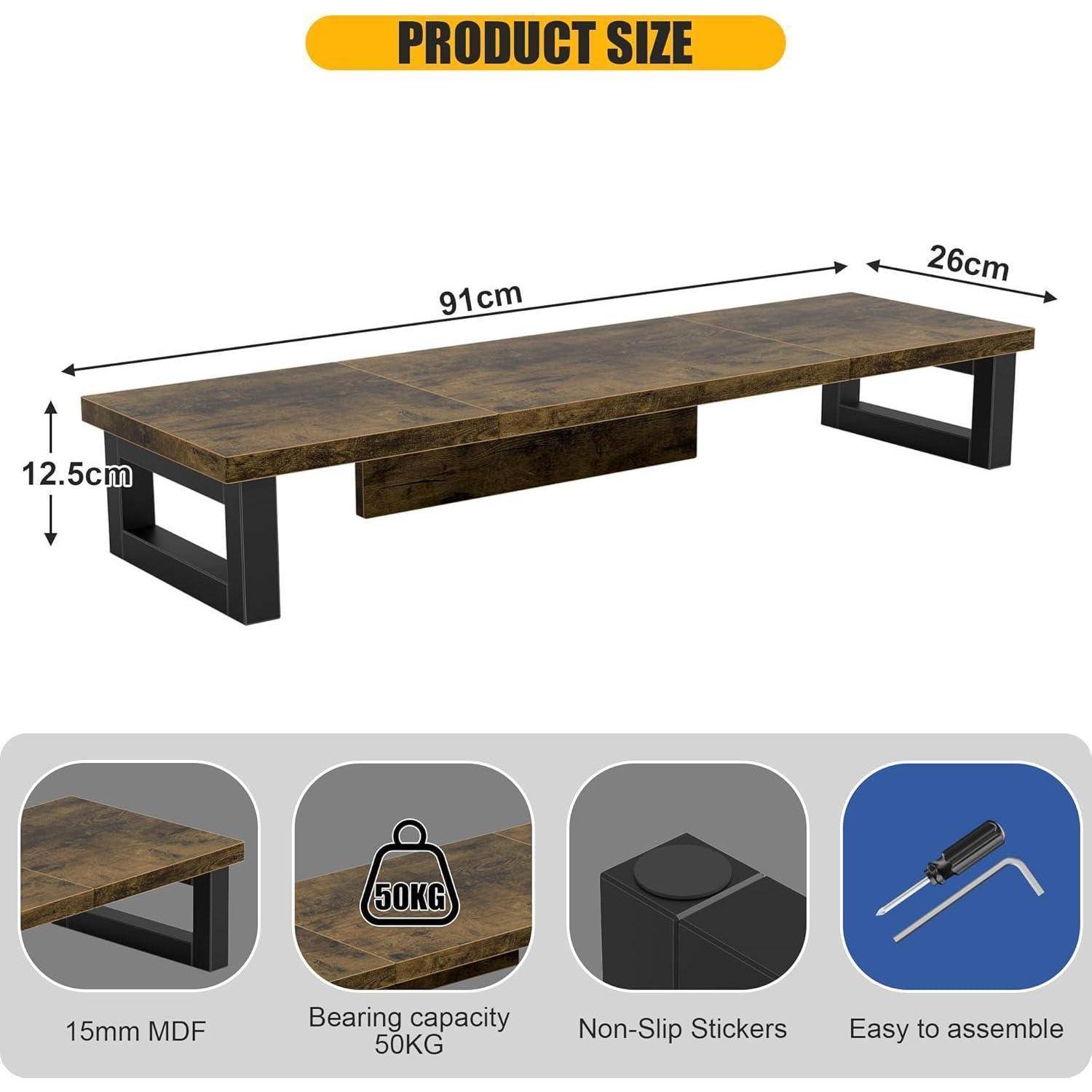 Monitorständer 2 Monitore 91x26cm Schreibtisch Riser Holz 91x26x12.5cm
