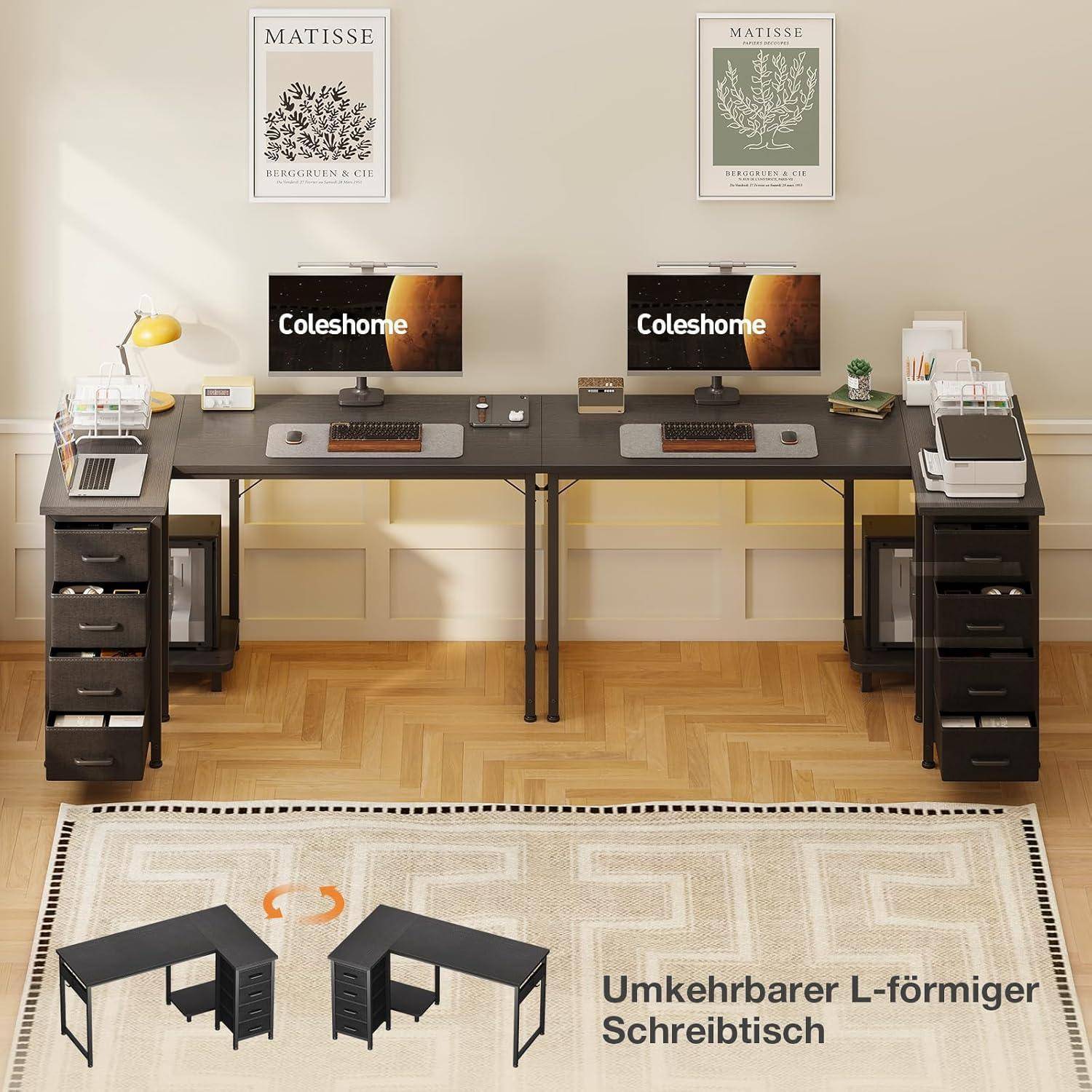 Eckschreibtisch L Form 120x70cm 4 Schubladen 120 × 70 cm Schwarz