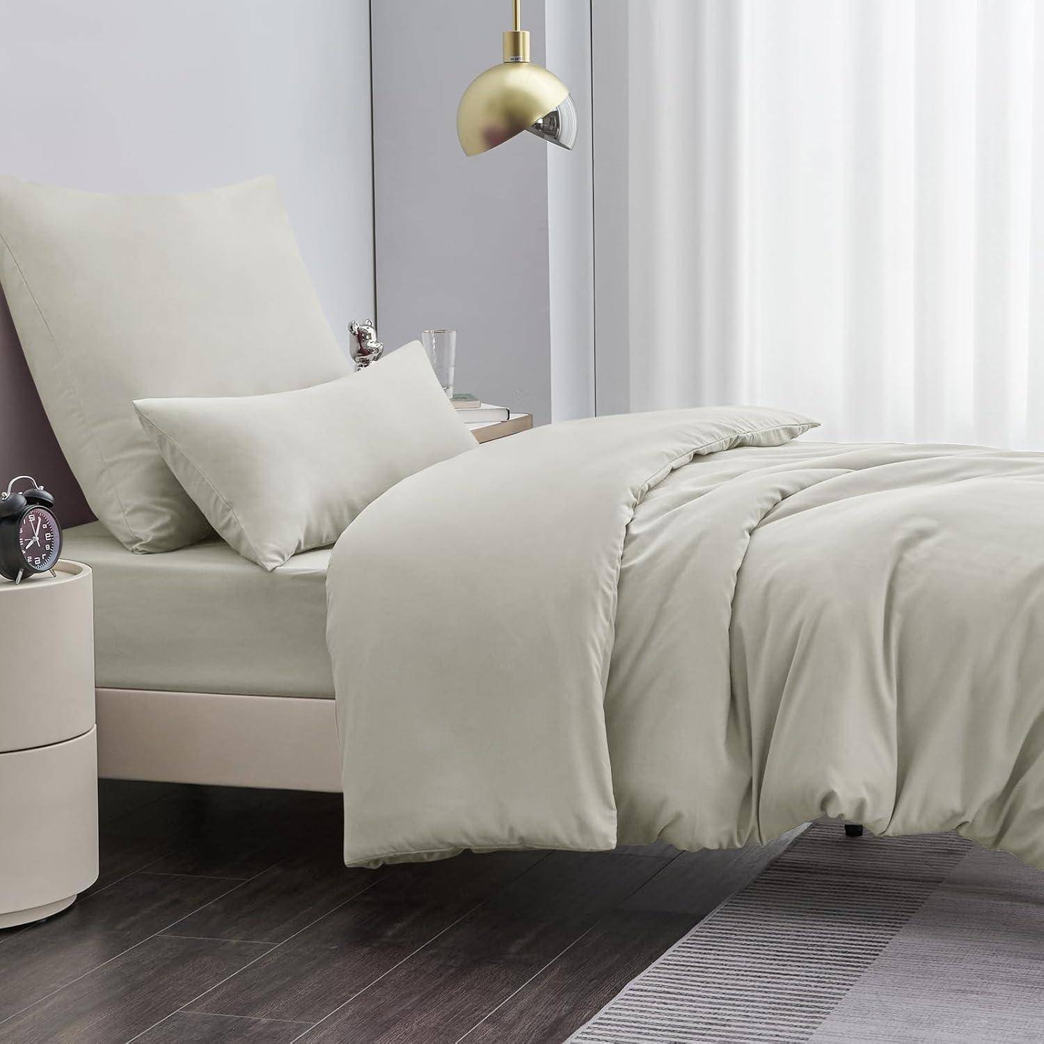 Bettwäsche 2tlg Mikrofaser Reißverschluss 155x220cm 80x80cm 06 Beige