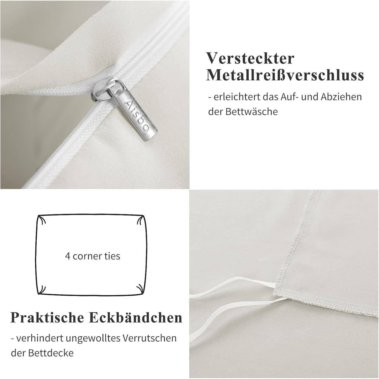 Bettwäsche-Details: Versteckter Reißverschluss erleichtert das Abnehmen; '4 Eckbänder' verhindern das Verrutschen des Deckens.
