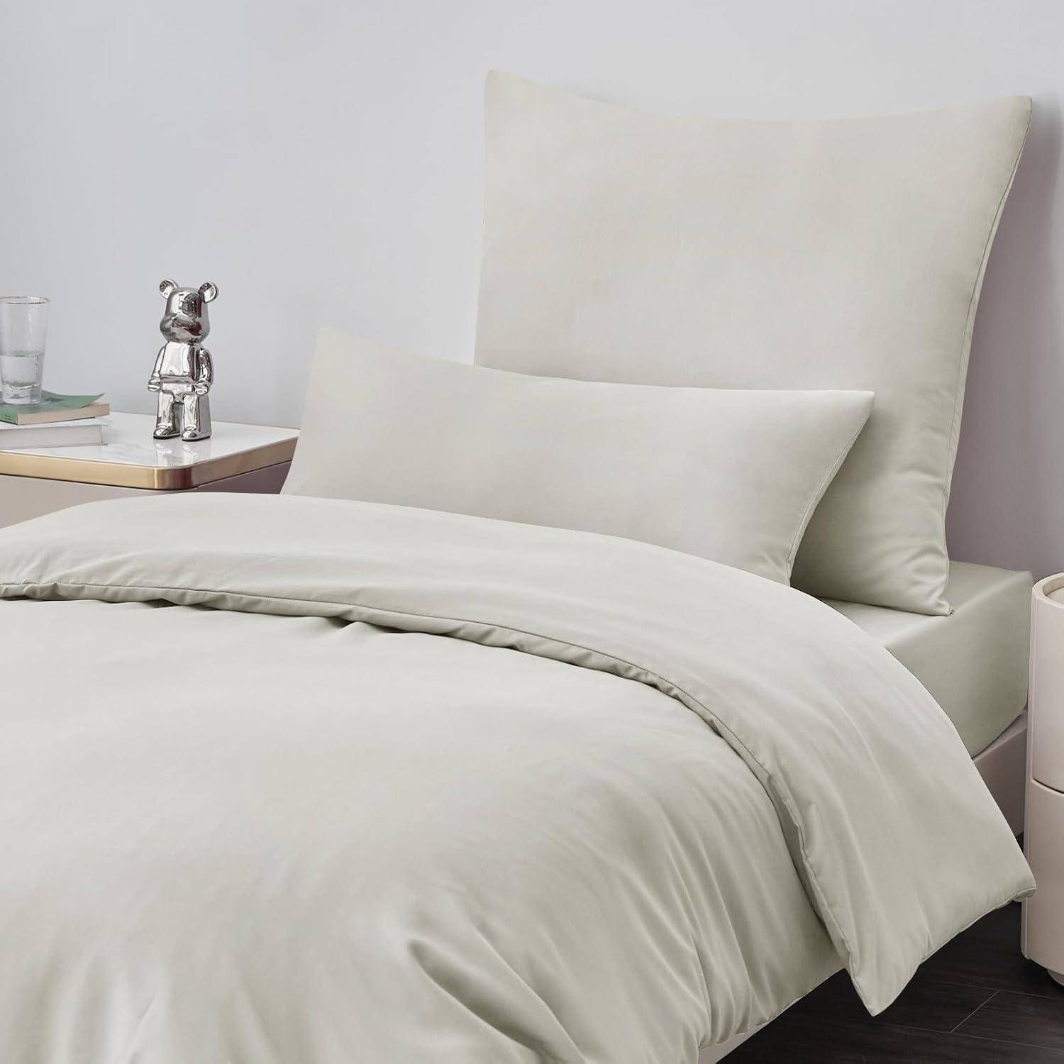 Bettwäsche 2tlg Mikrofaser Reißverschluss 155x220cm 80x80cm 06 Beige
