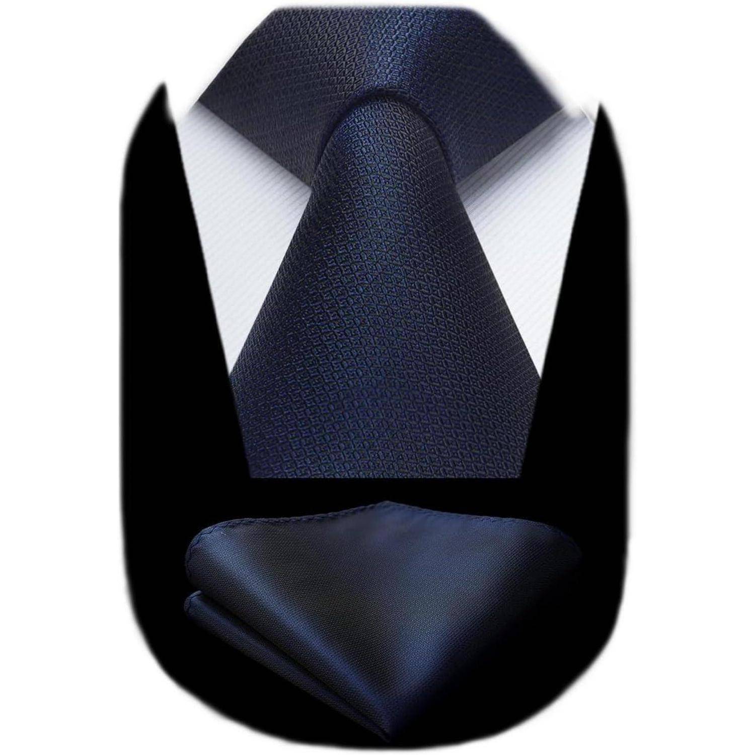 Krawatte Herren Einstecktuch Set einfarbig Hochzeit Dunkel Blau-3