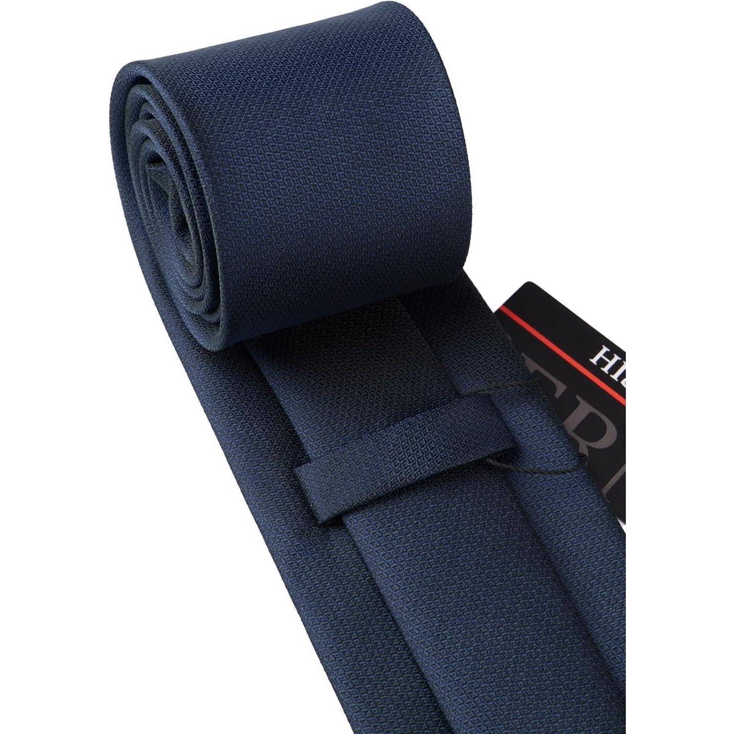 Krawatte Herren Einstecktuch Set einfarbig Hochzeit Dunkel Blau-3