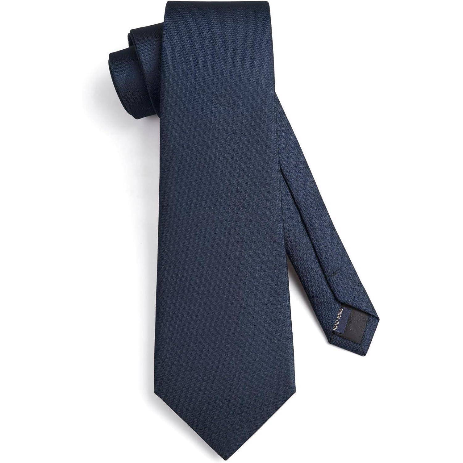 Krawatte Herren Einstecktuch Set einfarbig Hochzeit Dunkel Blau-3
