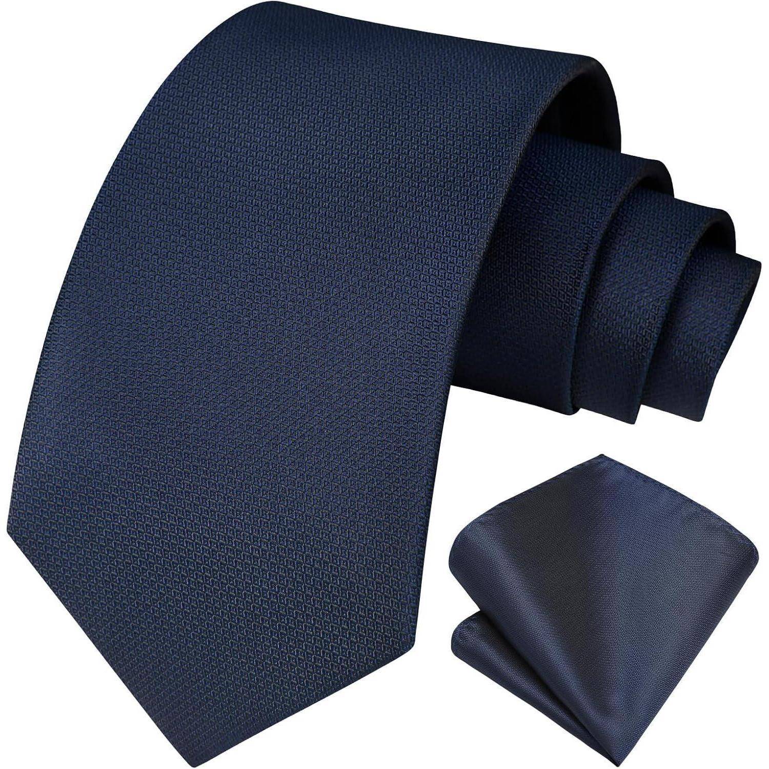 Krawatte Herren Einstecktuch Set einfarbig Hochzeit Dunkel Blau-3