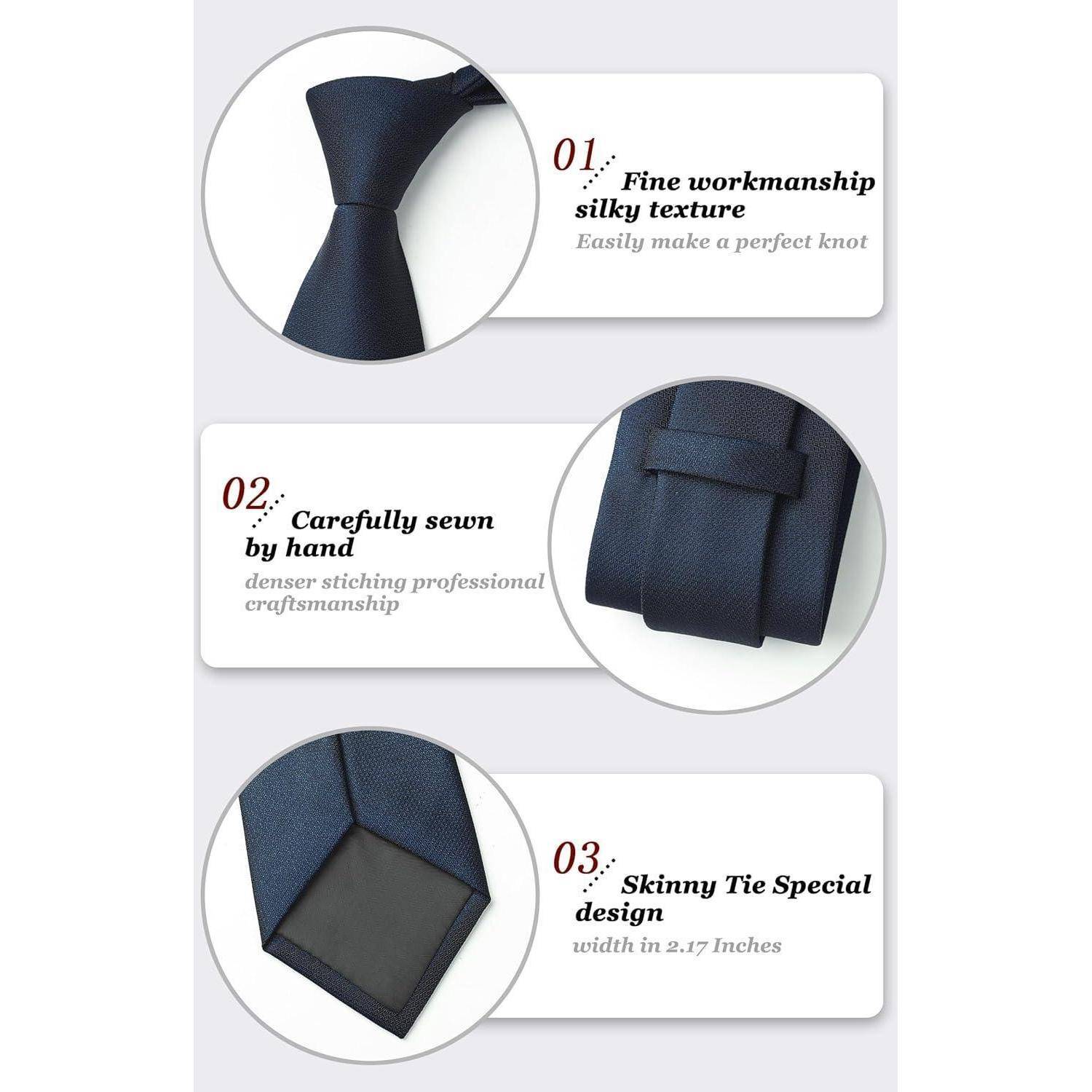 Krawatte Herren Einstecktuch Set einfarbig Hochzeit Dunkel Blau-3