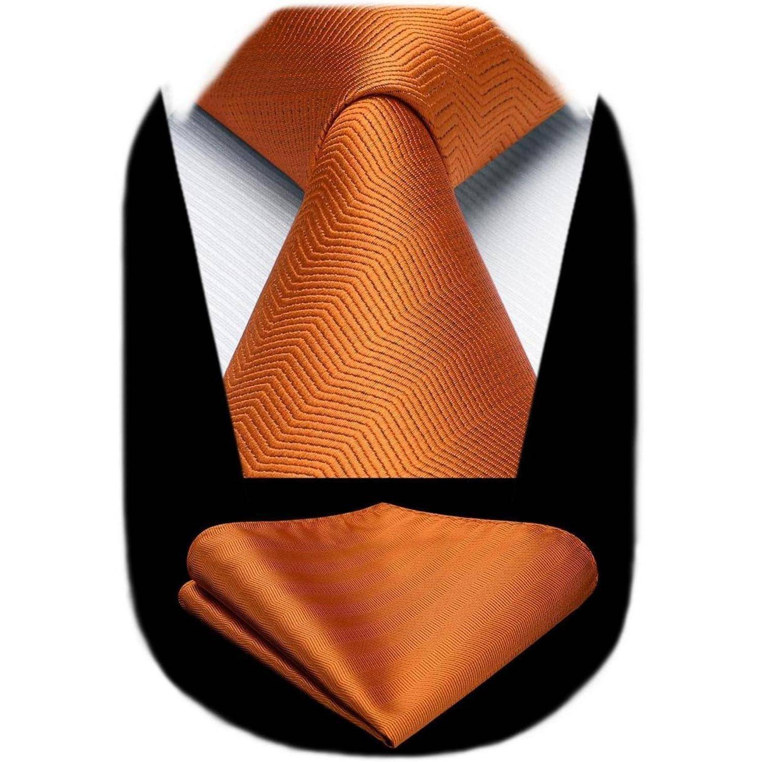 Krawatte Herren Hochzeit Einstecktuch Set Einheitsgröße Orange-1