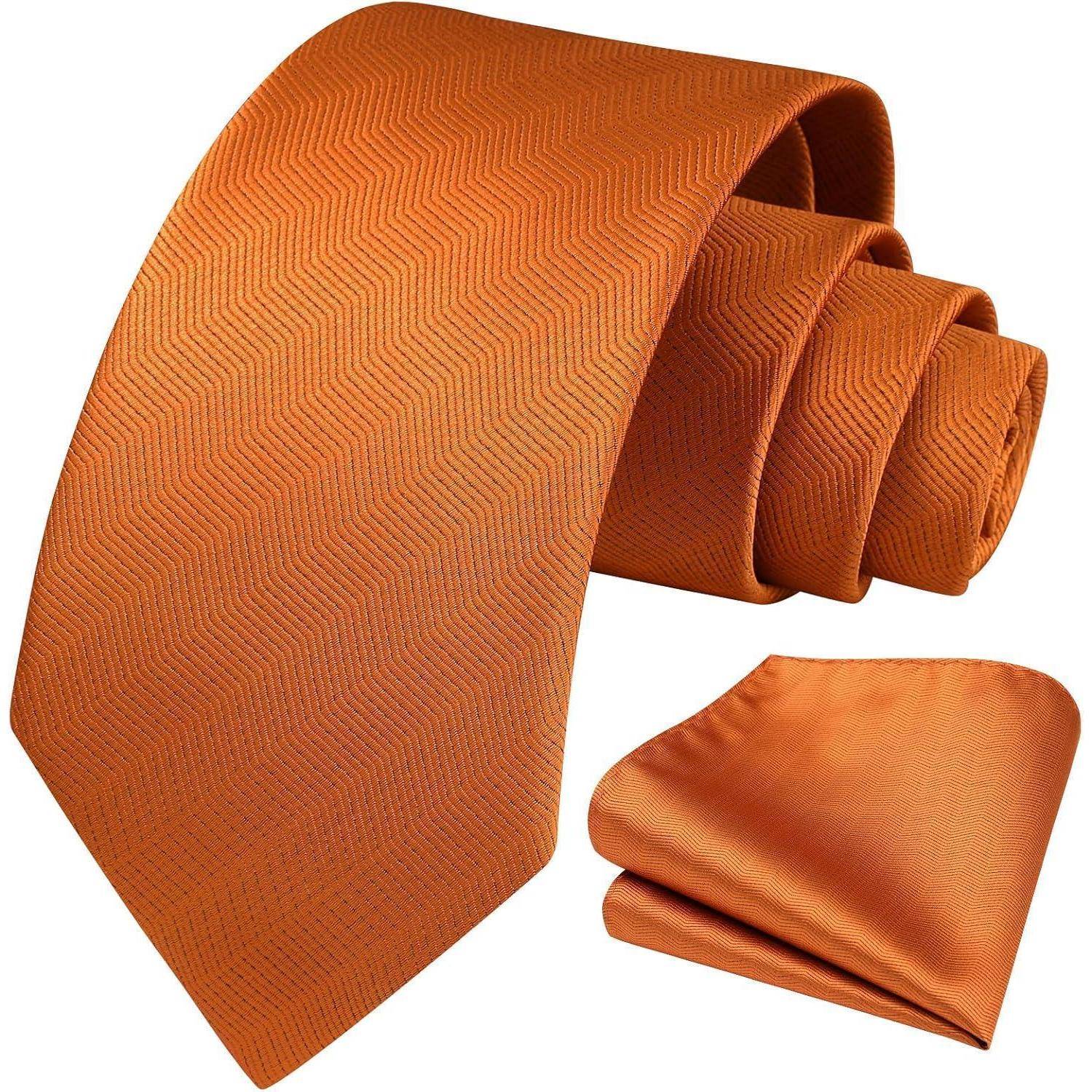 Krawatte Herren Hochzeit Einstecktuch Set Einheitsgröße Orange-1