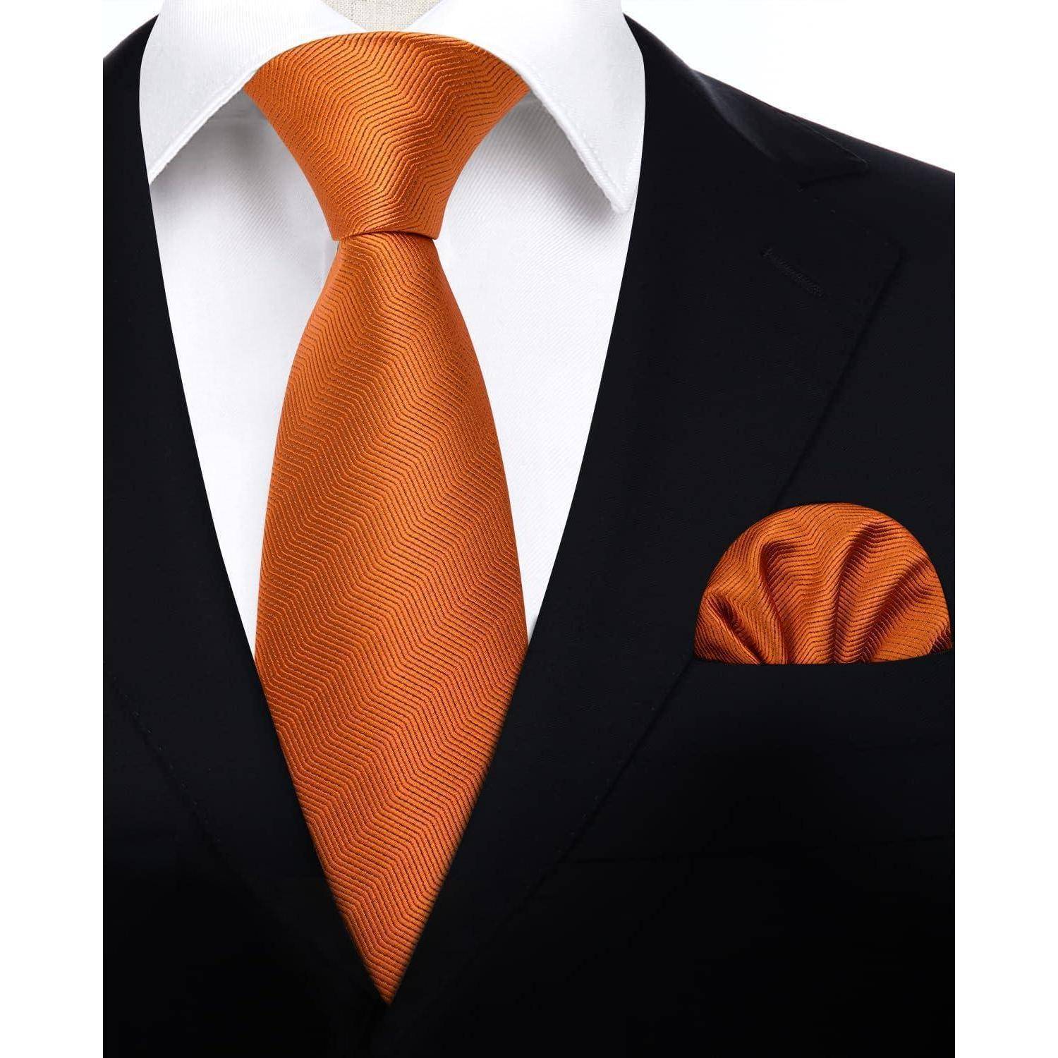 Krawatte Herren Hochzeit Einstecktuch Set Einheitsgröße Orange-1