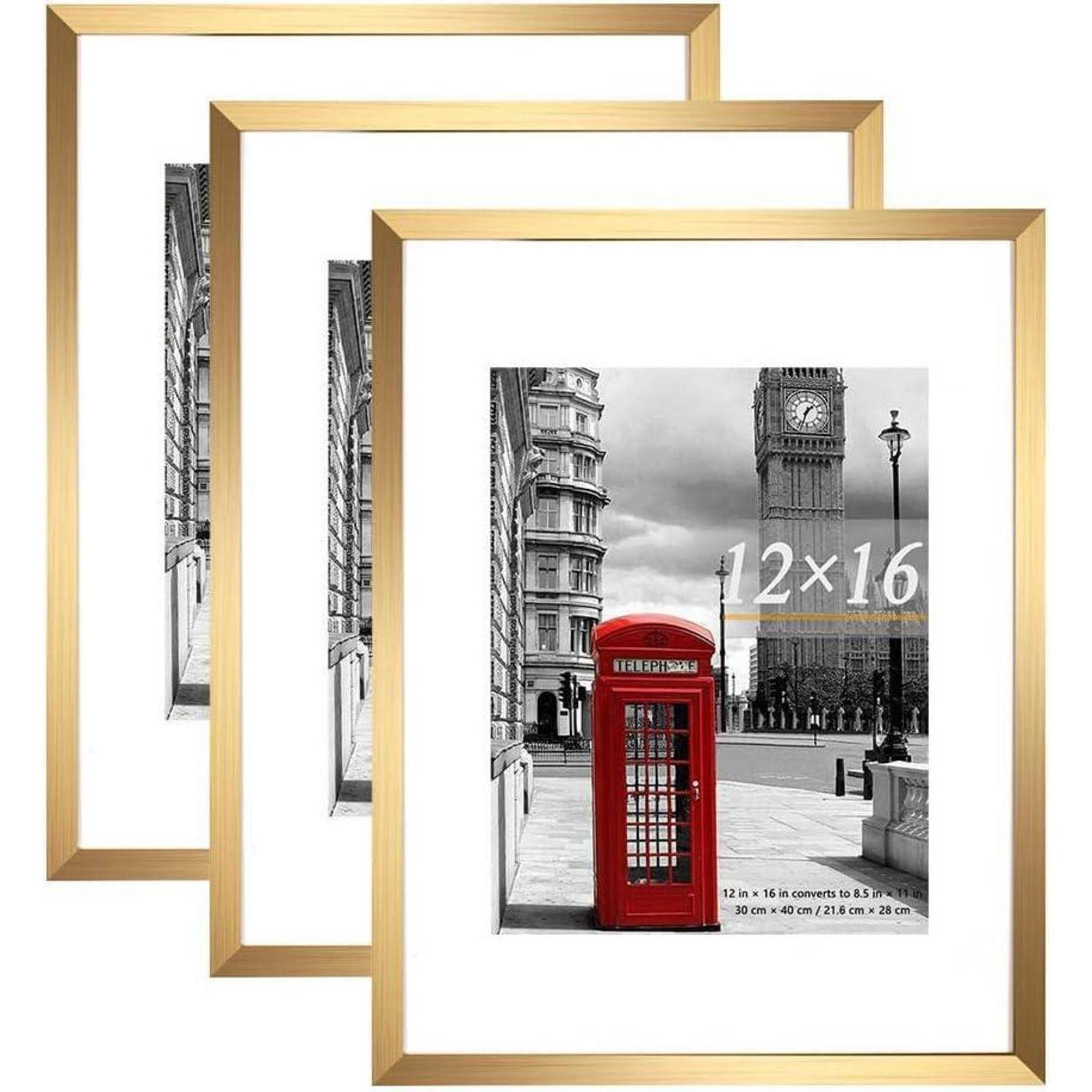 Bilderrahmen Gold 30x40 cm Passepartout 8,5x11 cm 3er 12X16-3P gold