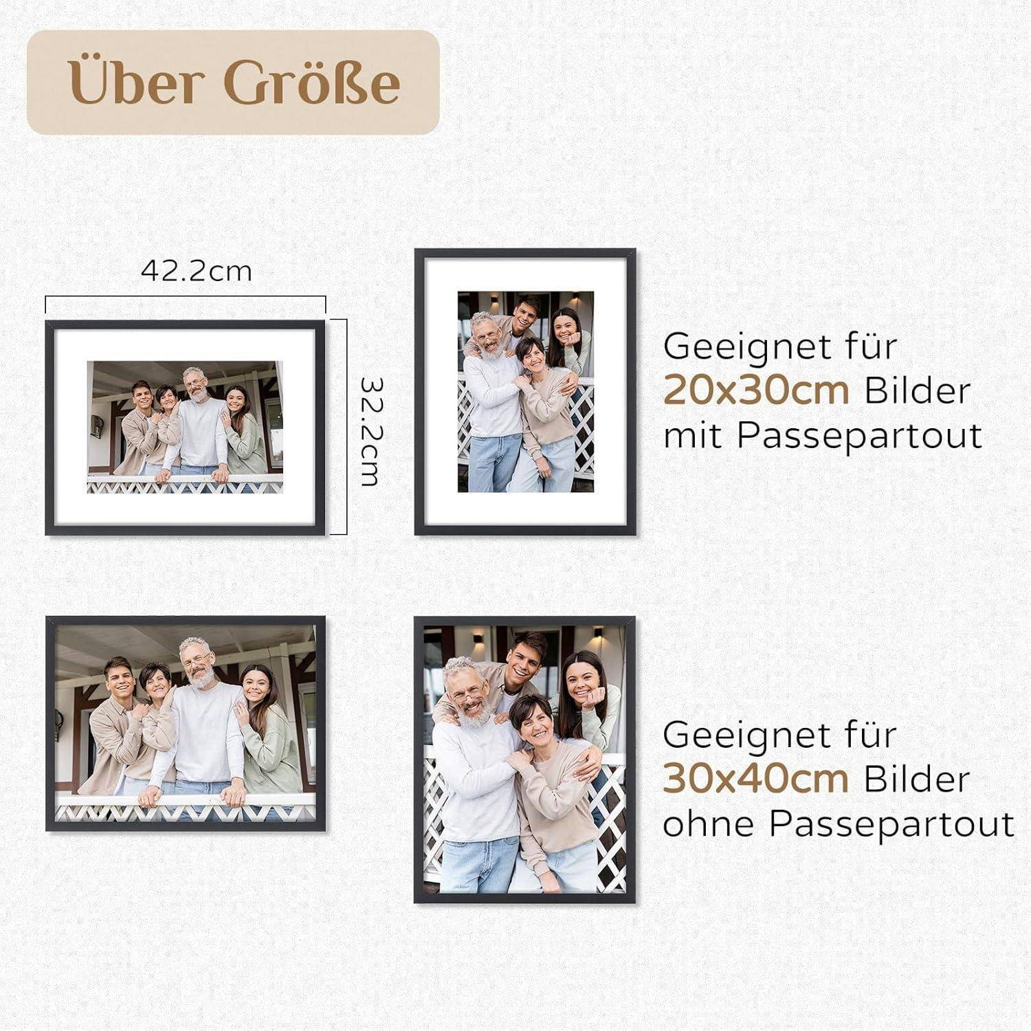 Bilderrahmen 3er Set 40x30 Holzrahmen Passepartout Schwarz 30x40