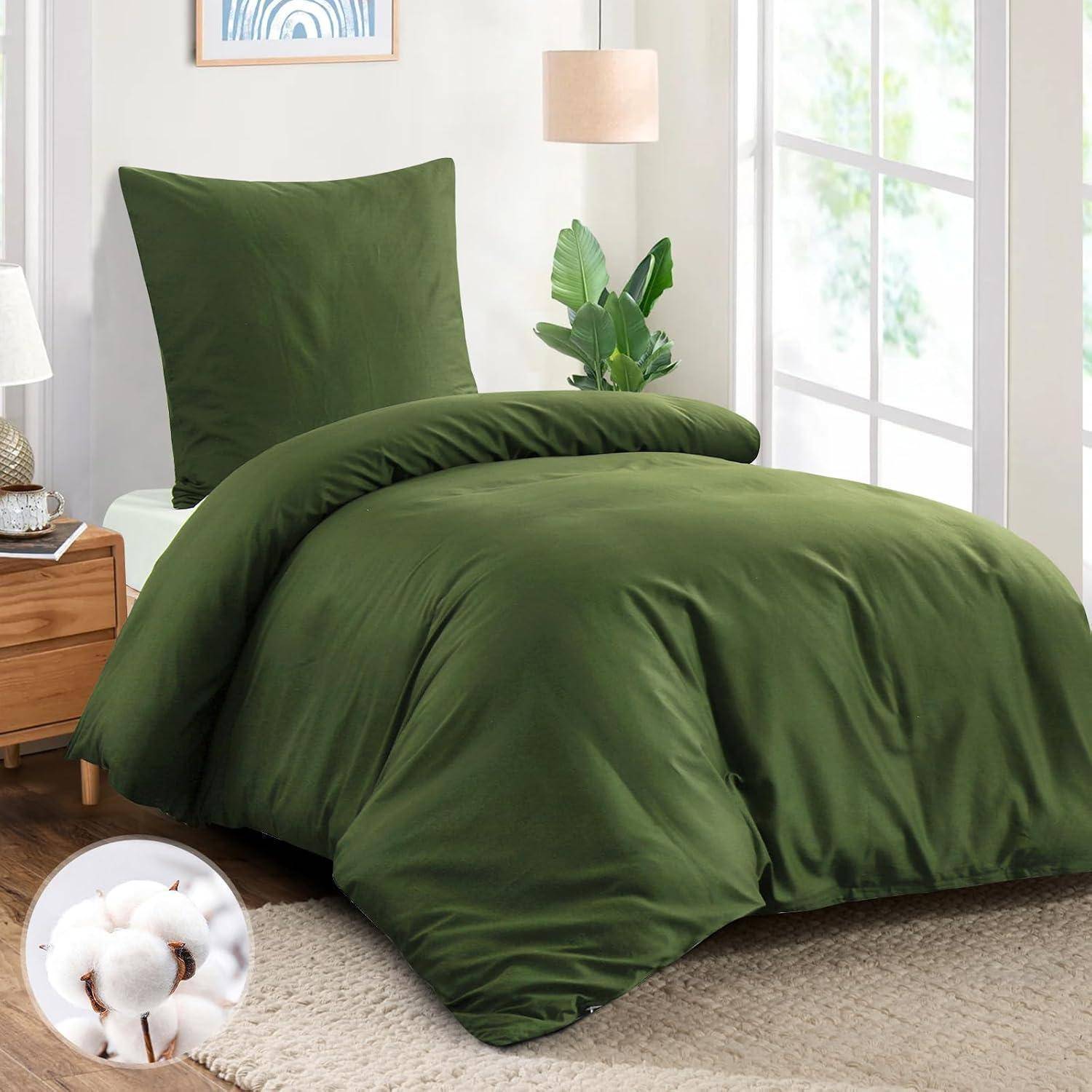 Bettwäsche OekoTEX Reissverschluss Kissenbezug 80x80 155x220 Olivegrün