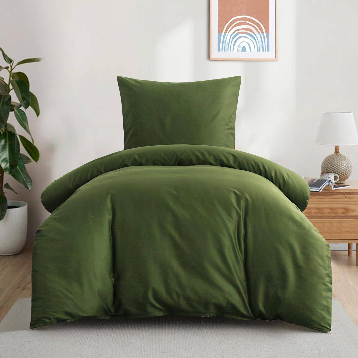 Bettwäsche OekoTEX Reissverschluss Kissenbezug 80x80 155x220 Olivegrün