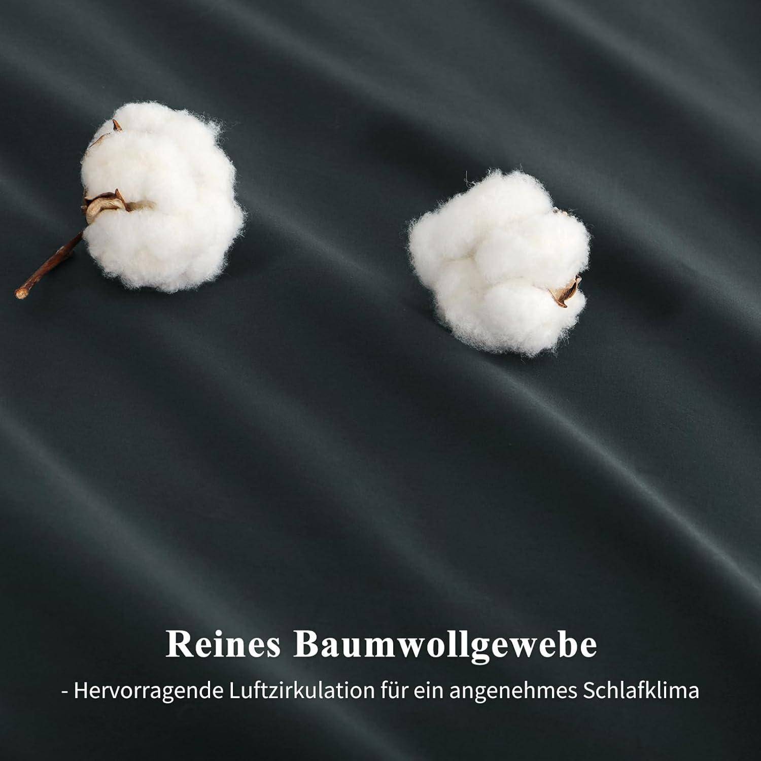 Baumwollfrüchte auf einem dunklen Stoffhintergrund mit dem Text 