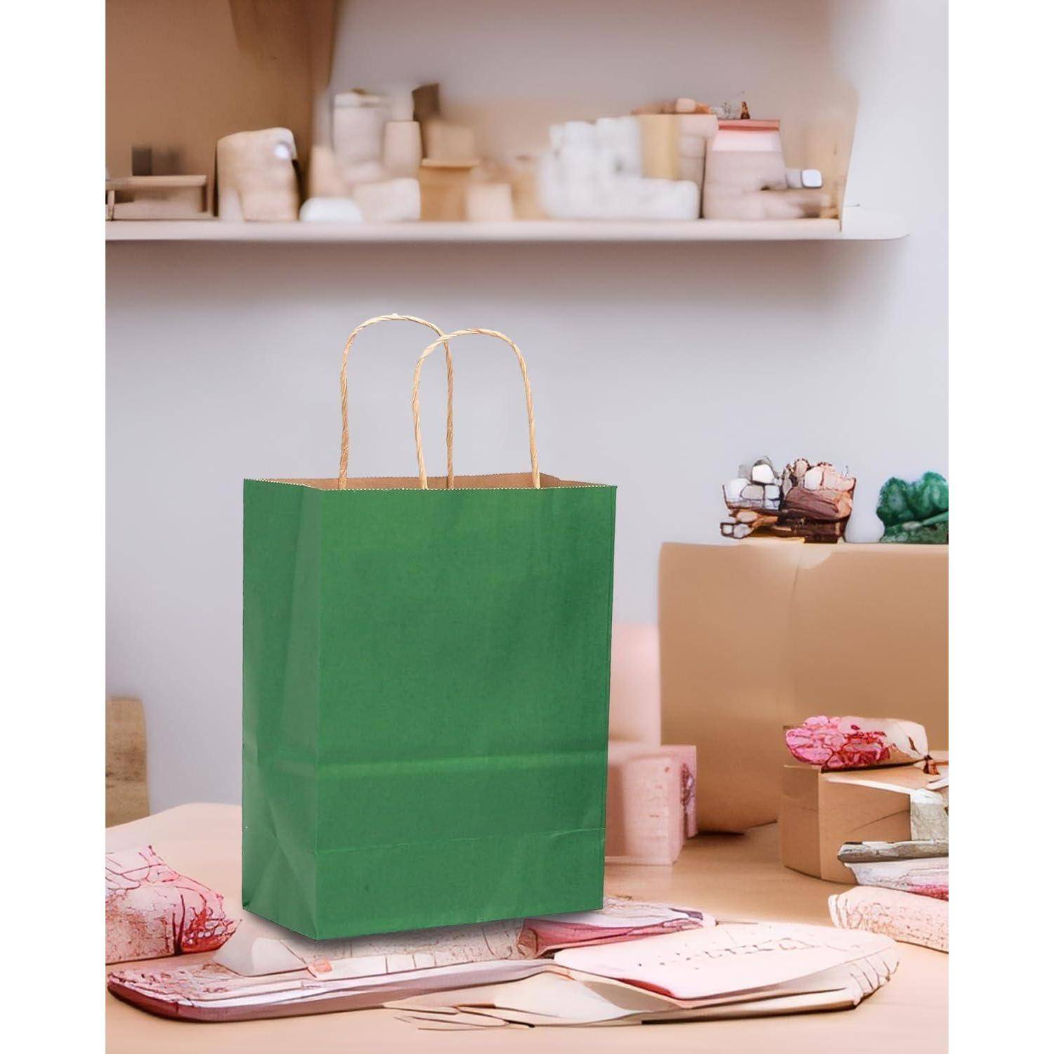 Kraft Taschen Griffe 21x15x8cm Geschenk B Tiefgrün 32 Stück 32er Pack