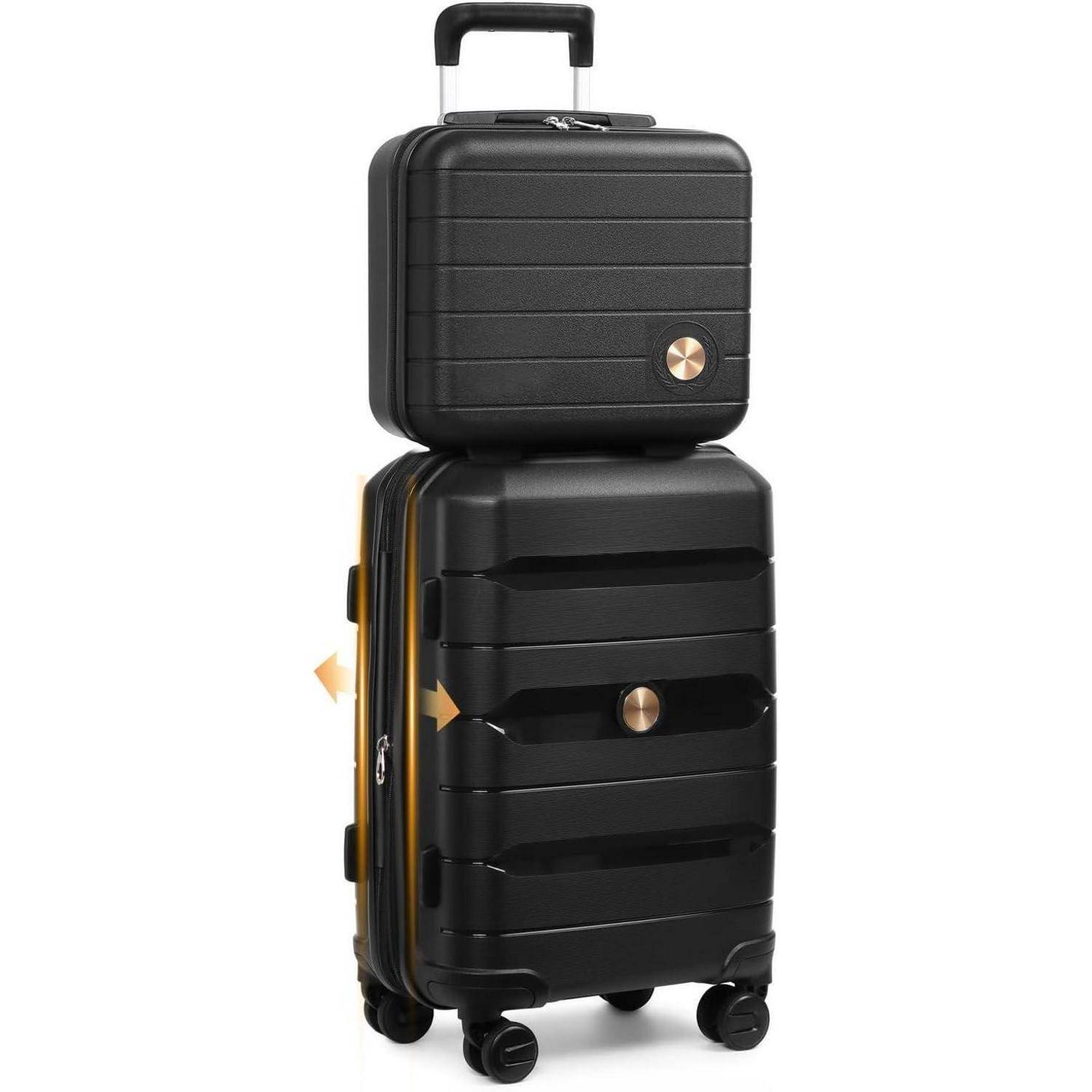 Koffer Hartschale Trolley PP Schwarz 55cm Handgepäck Erweiterbar