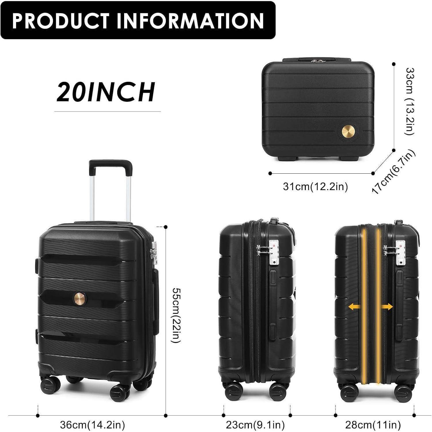 Koffer Hartschale Trolley PP Schwarz 55cm Handgepäck Erweiterbar