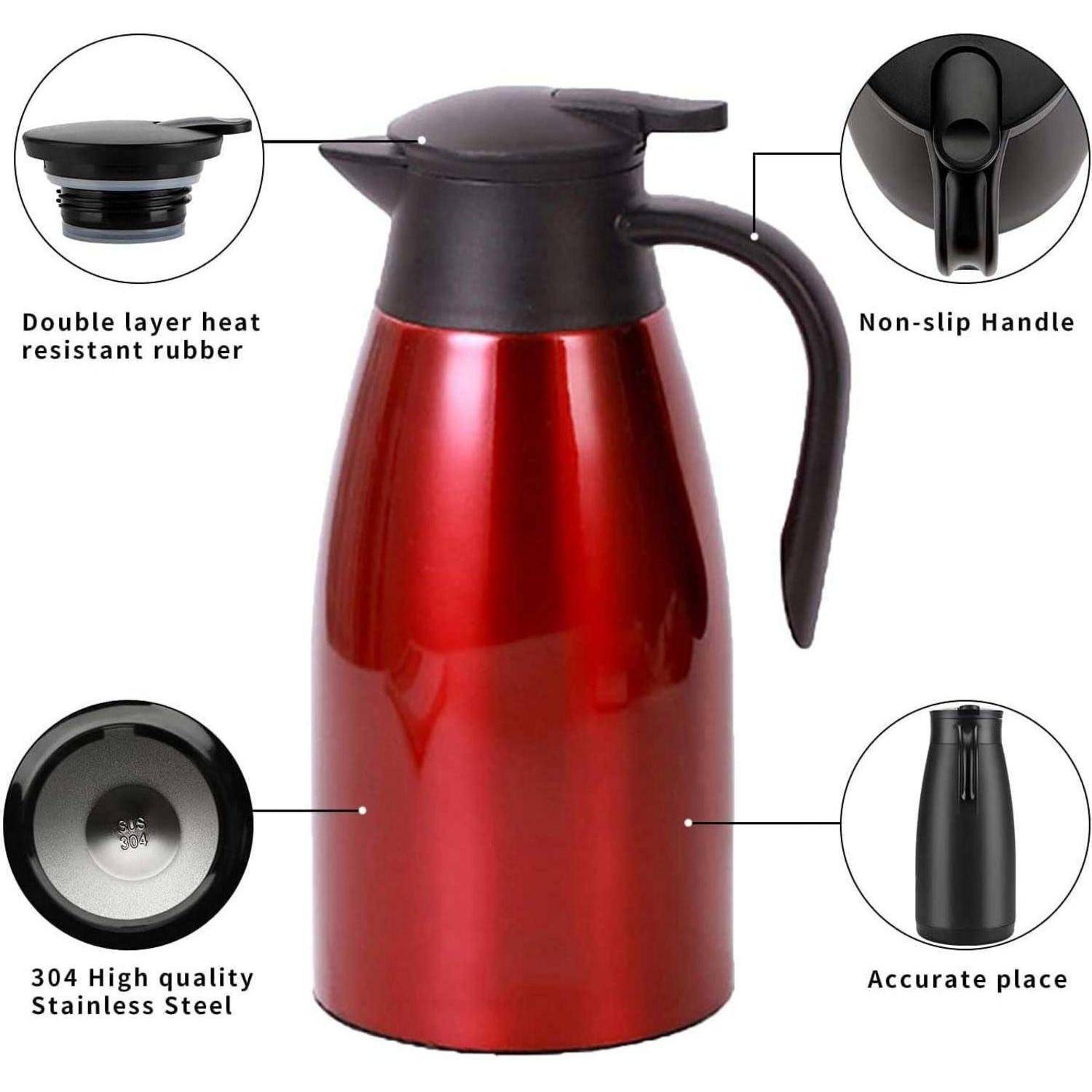 Thermoskanne 2L Edelstahl Vakuum Verschluss QuickTip Rot