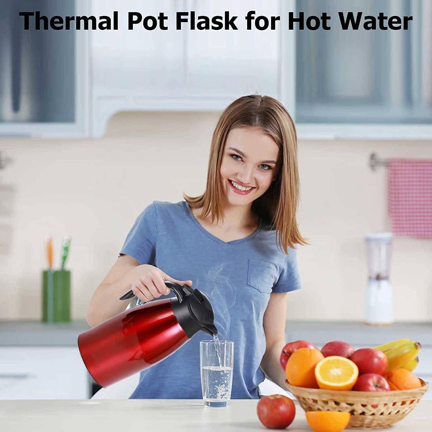 Thermoskanne 2L Edelstahl Vakuum Verschluss QuickTip Rot
