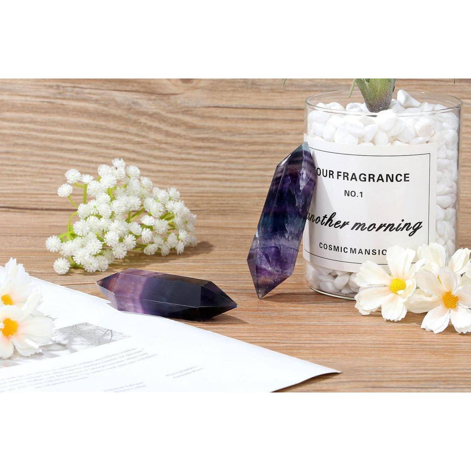 Fluorit Kristall Turm Edelstein Reiki 8-9cm Doppelspitzige 2-fluorit