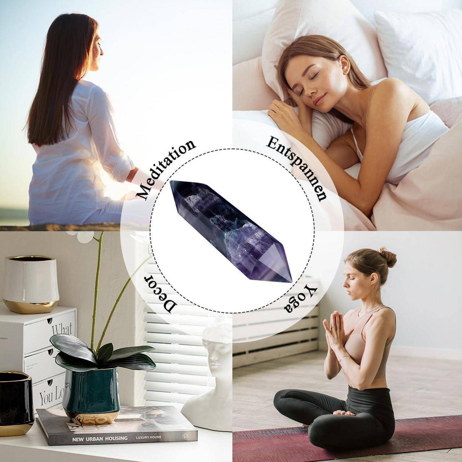 Fluorit Kristall Turm Edelstein Reiki 8-9cm Doppelspitzige 2-fluorit