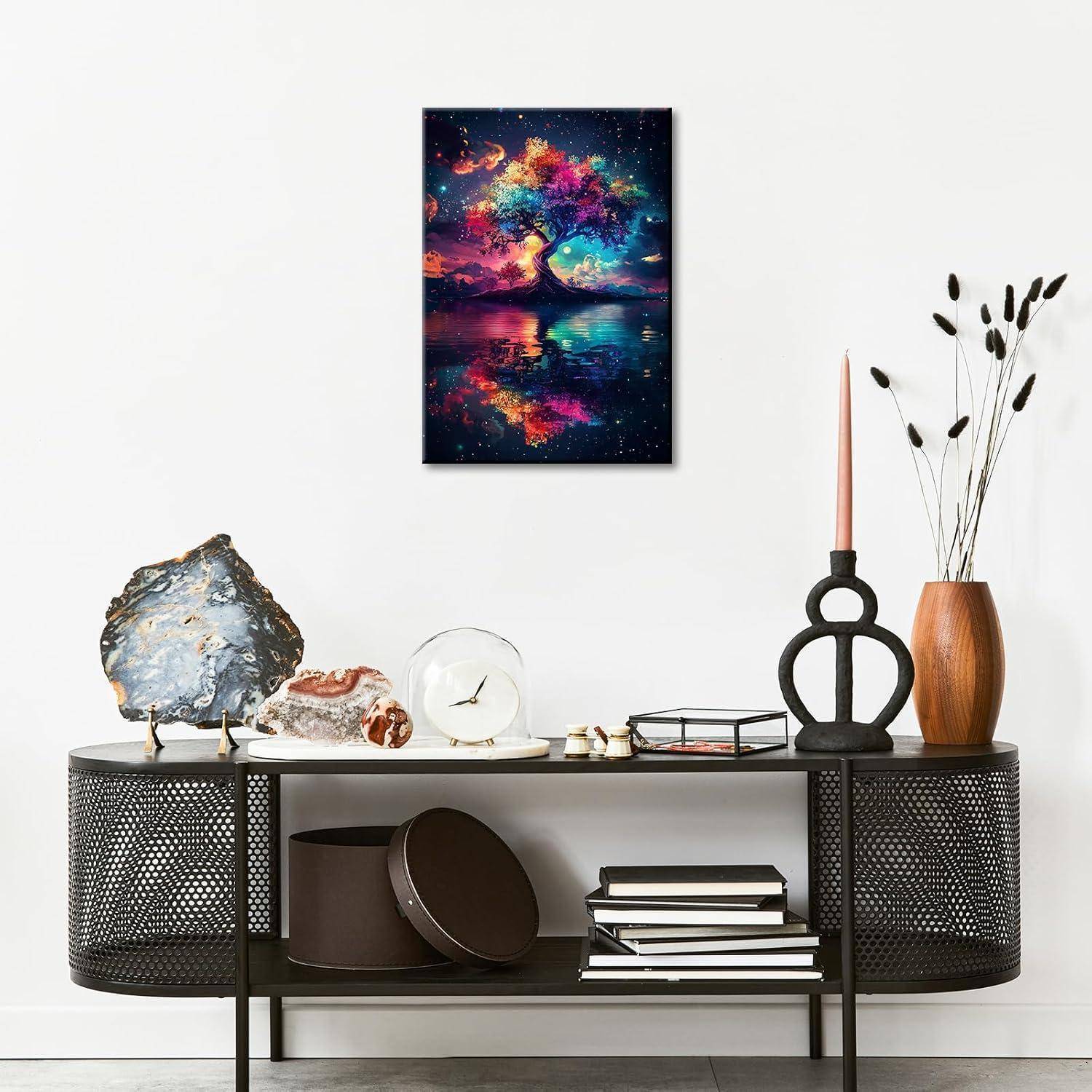 Leinwandbild Lebensbaum 40L x 60B cm Blau-Roter Lebensbaum