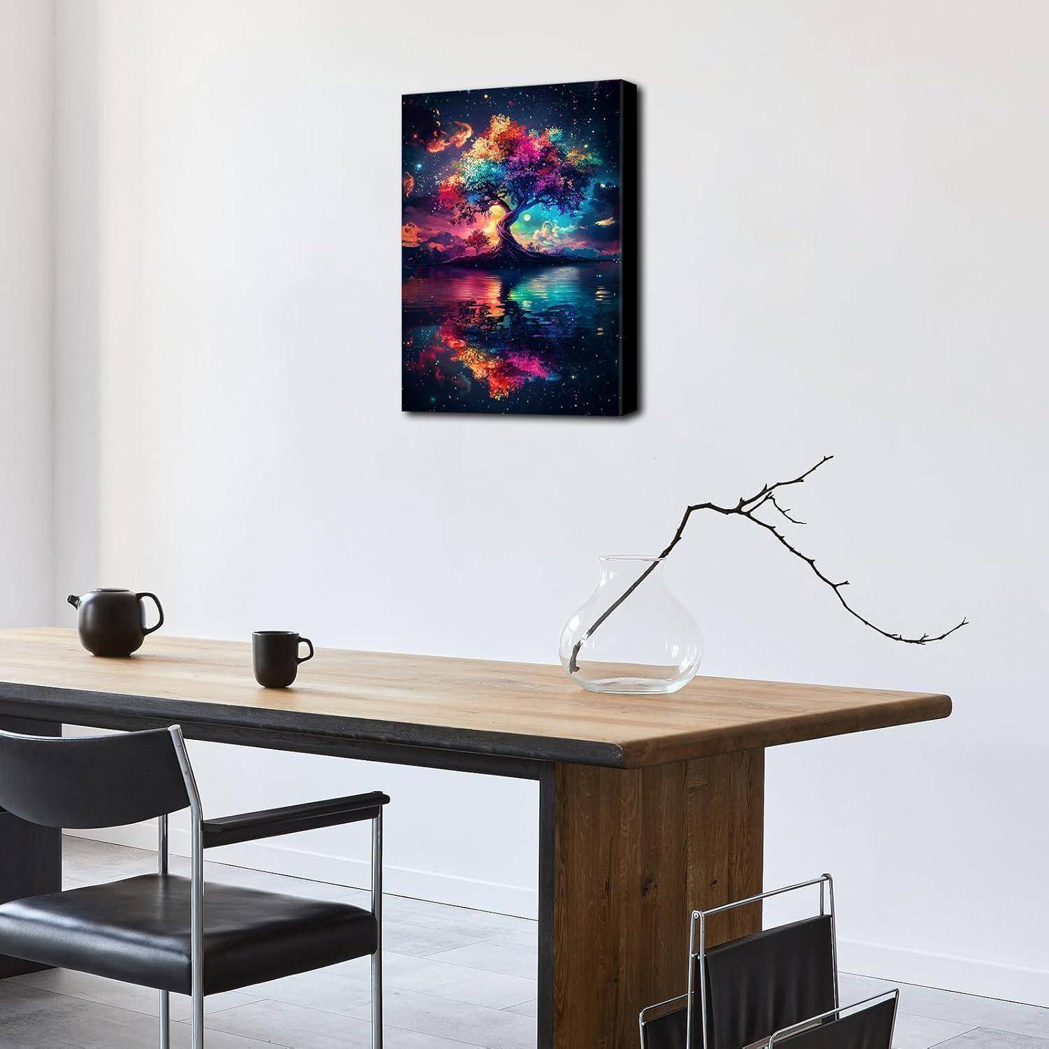 Leinwandbild Lebensbaum 40L x 60B cm Blau-Roter Lebensbaum
