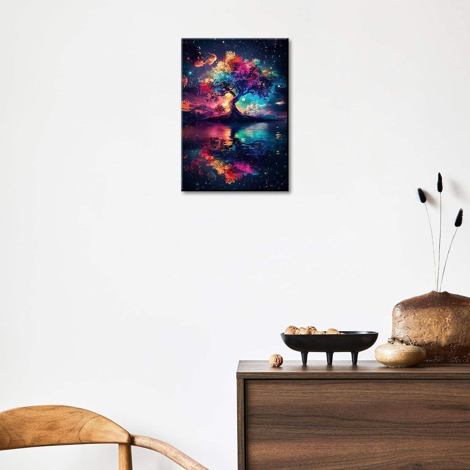 Leinwandbild Lebensbaum 40L x 60B cm Blau-Roter Lebensbaum