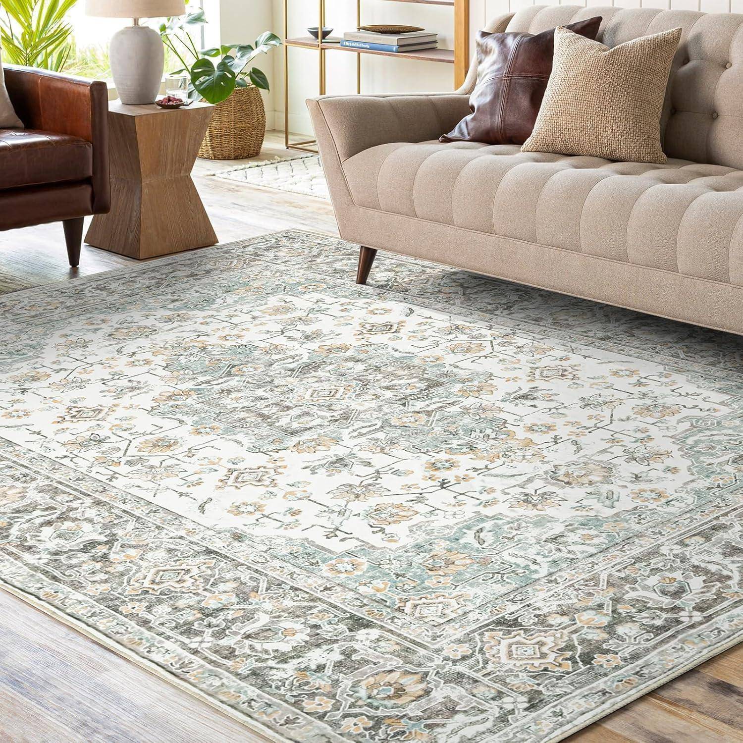 Teppich Wohnzimmer Kurzflor Vintage 200 x 300 cm Rechteckig Beige