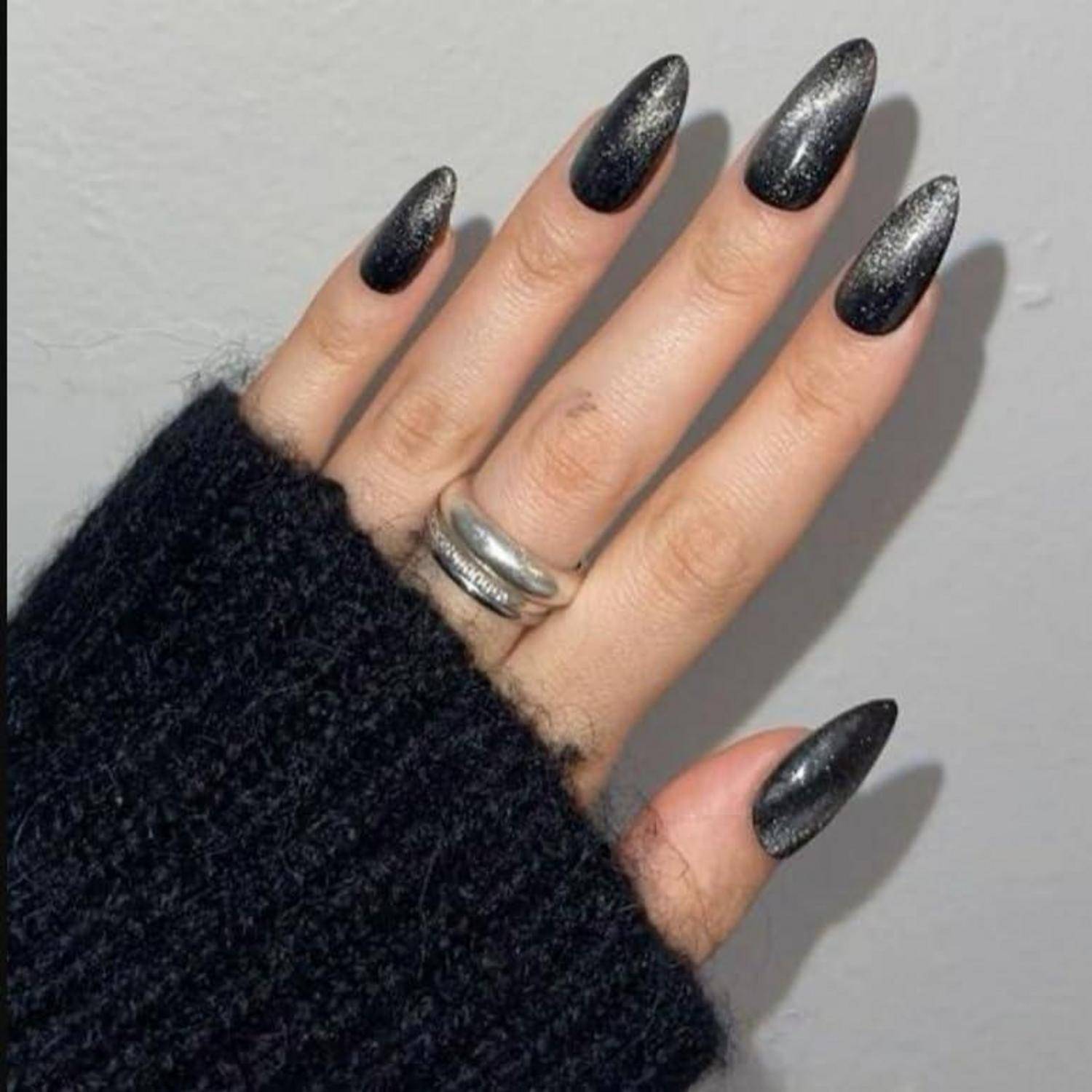Künstliche Fingernägel Almond Schwarz Cat Eye Magnetic Kurz CA-A1