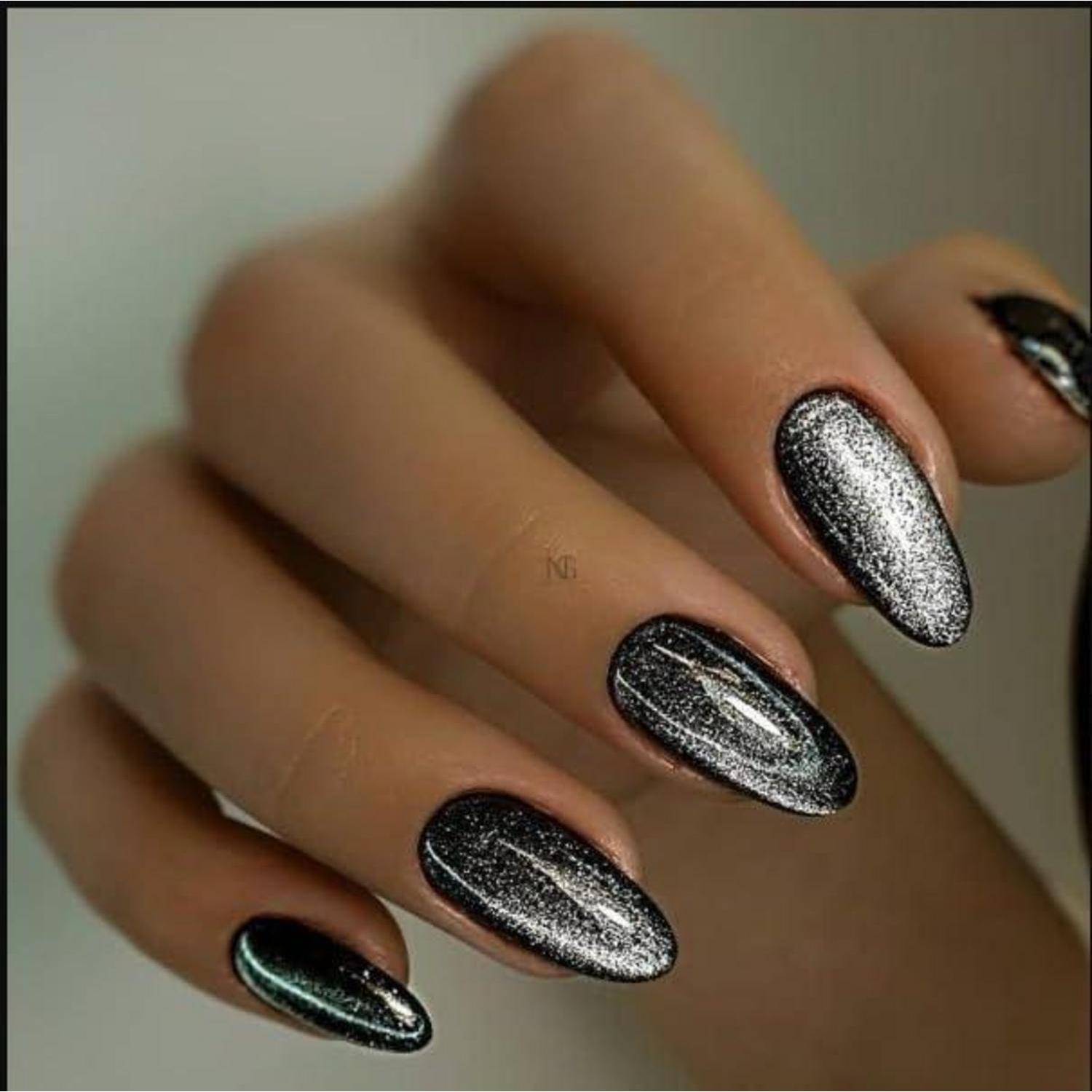 Künstliche Fingernägel Almond Schwarz Cat Eye Magnetic Kurz CA-A1