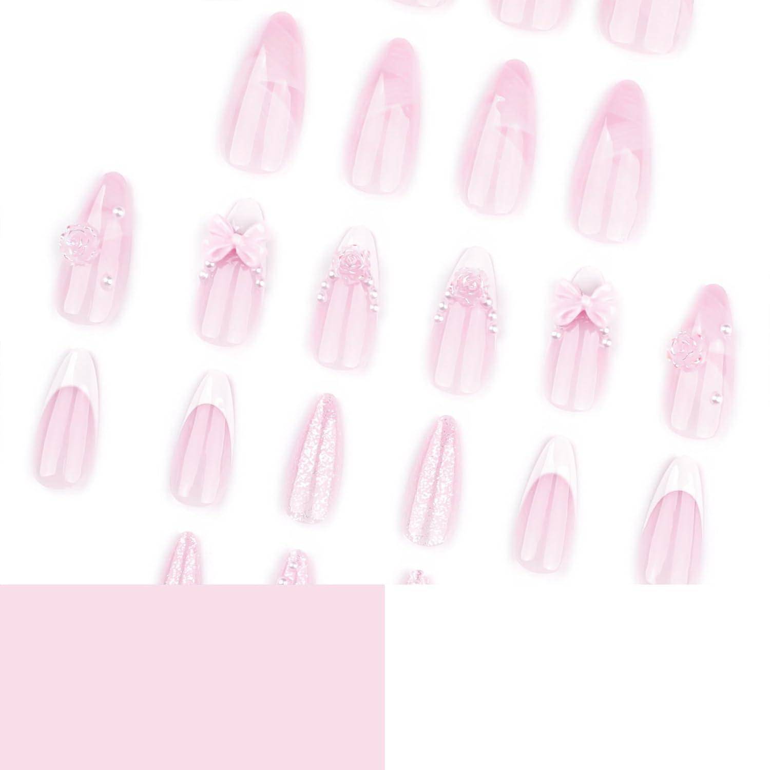 Press On Nails Kurz Almond French Rosa Perle Y2K AKC15