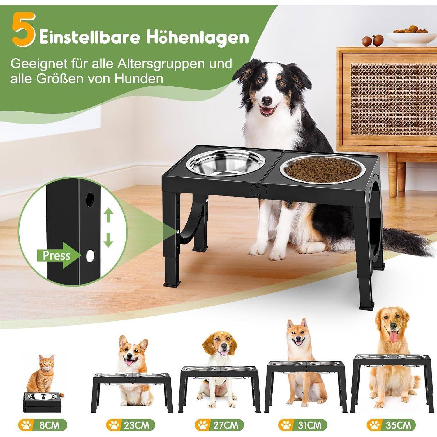 5 einstellbare Höhenlagen. Geeignet für alle Altersgruppen und alle Größen von Hunden.